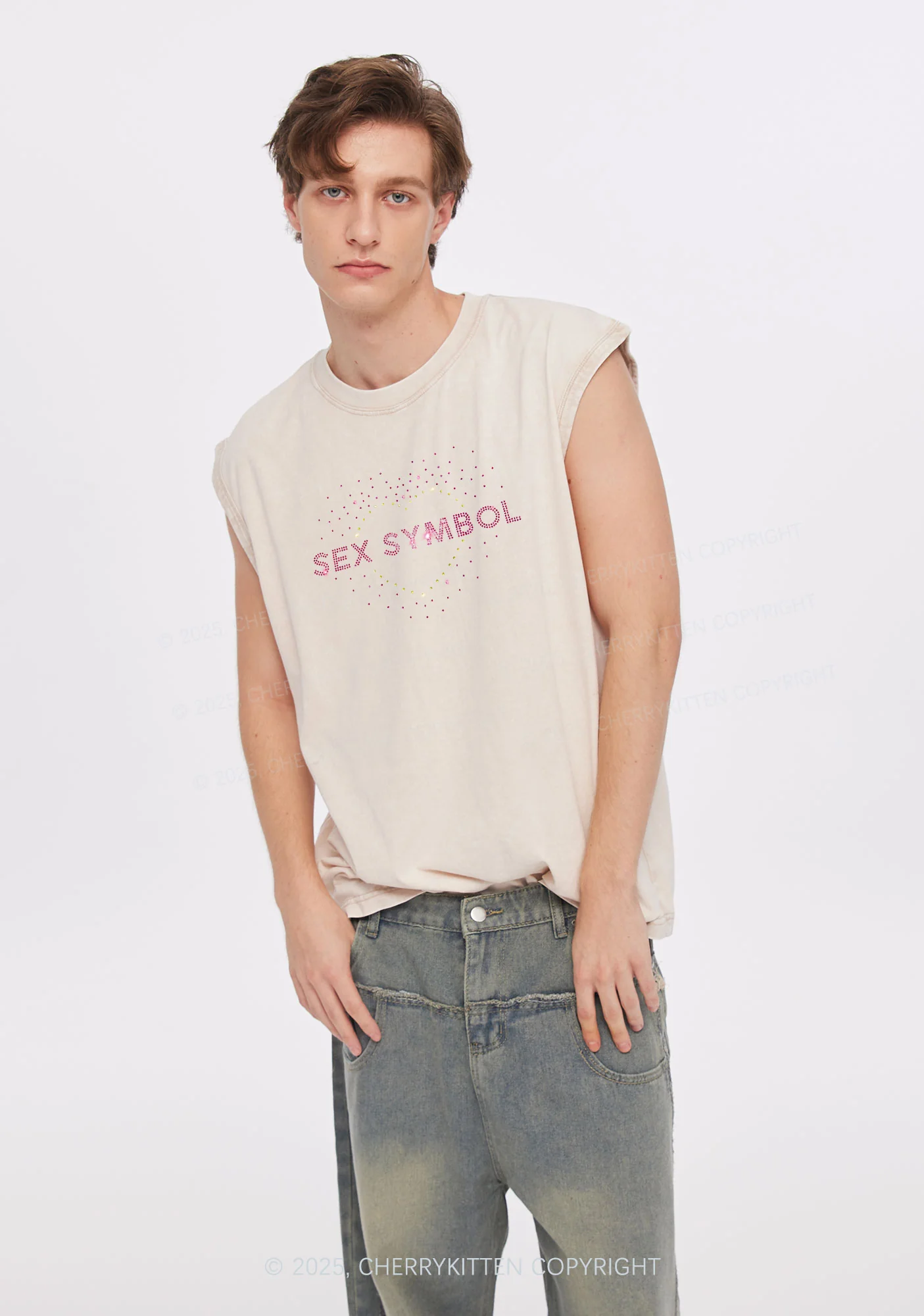 Rhinestone Sx Symbol Y2K Washed Muscle Tank Cherrykitten - Image 2