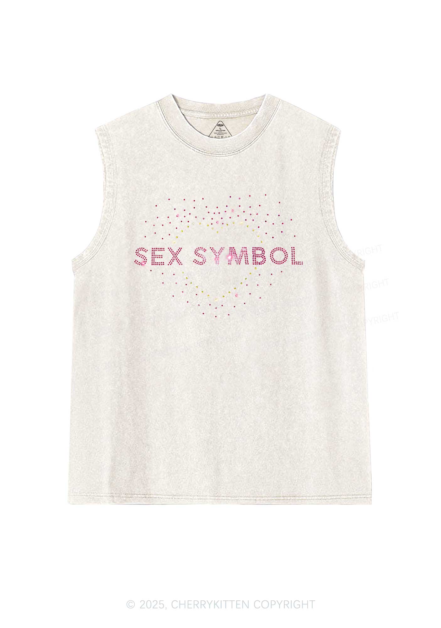 Rhinestone Sx Symbol Y2K Washed Muscle Tank Cherrykitten - Image 3