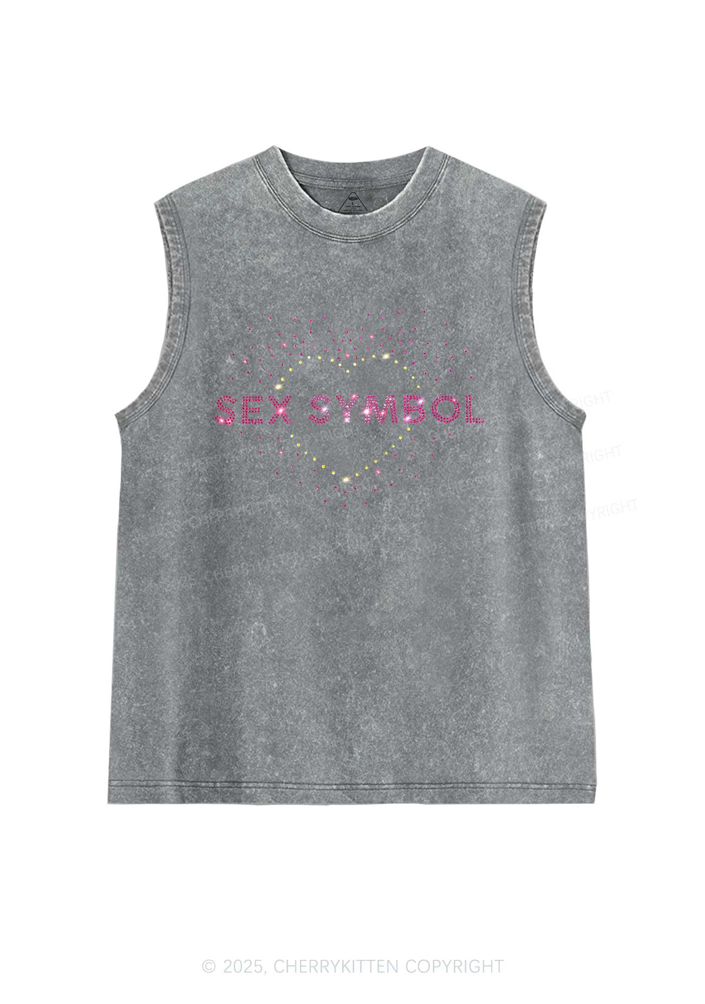 Rhinestone Sx Symbol Y2K Washed Muscle Tank Cherrykitten - Image 6