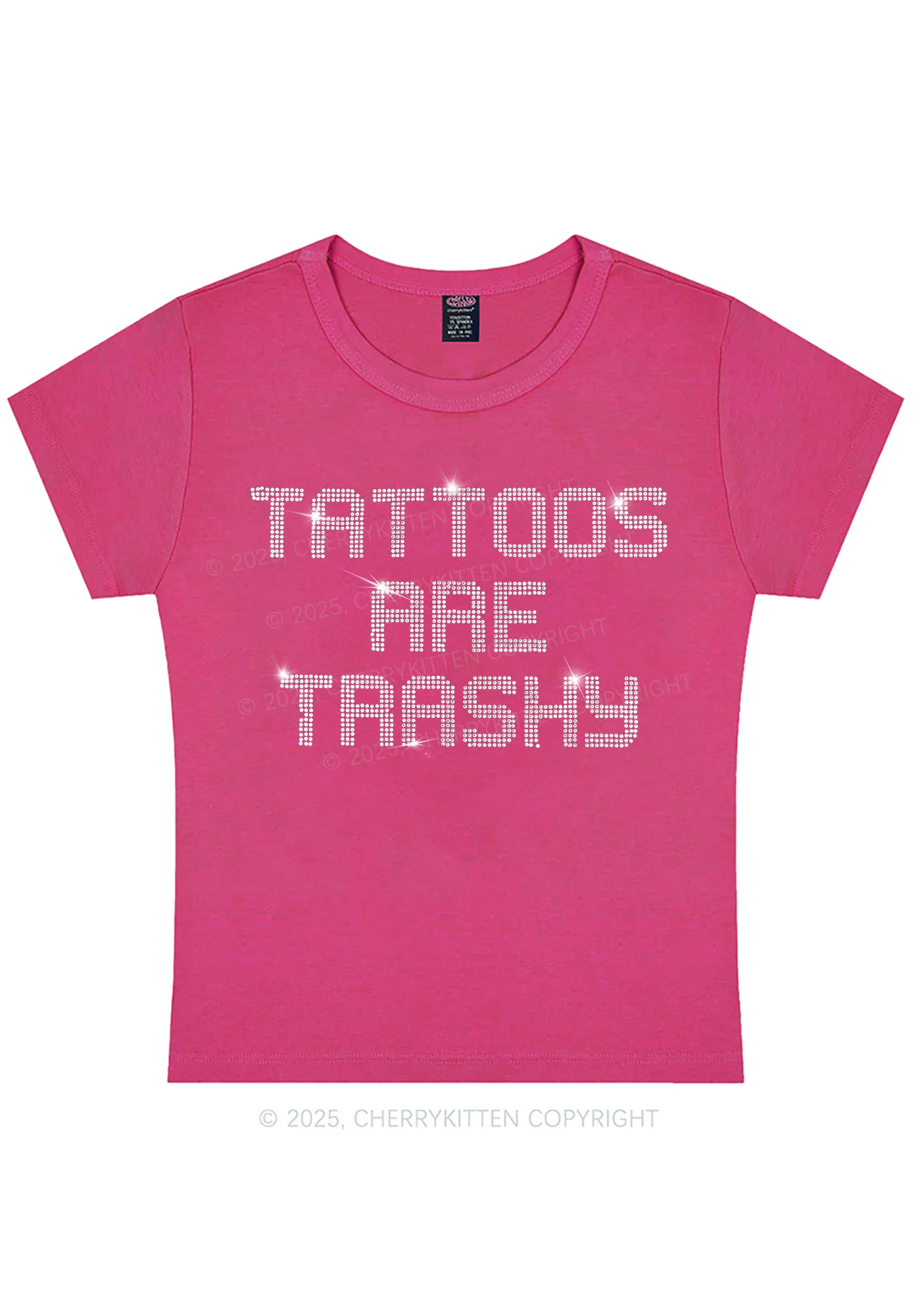 Rhinestone Tattoos Are Trashy Y2K Baby Tee Cherrykitten - Image 5