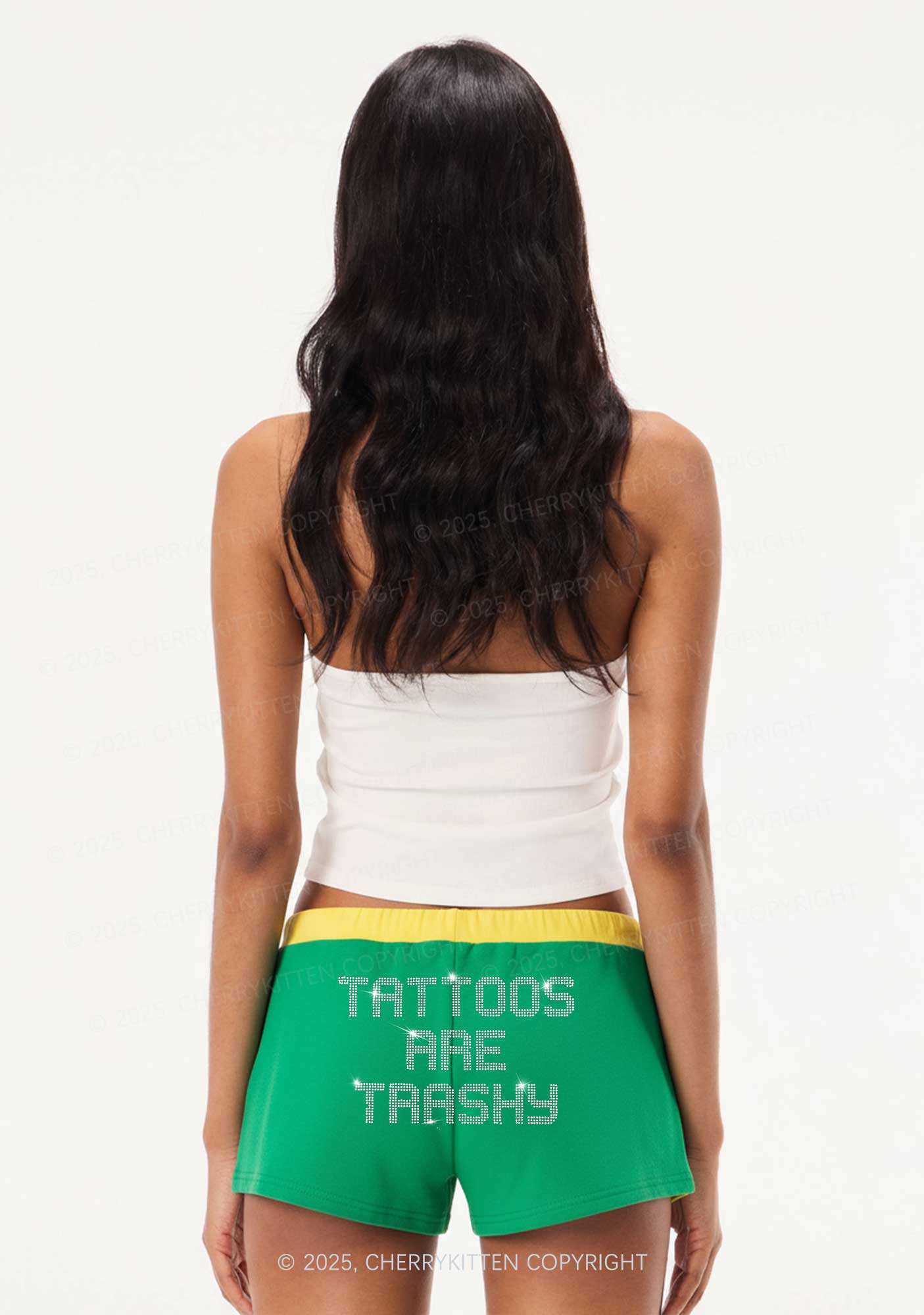 Rhinestone Tattoos Are Trashy Y2K Drawstring Mini Shorts Cherrykitten - Image 2