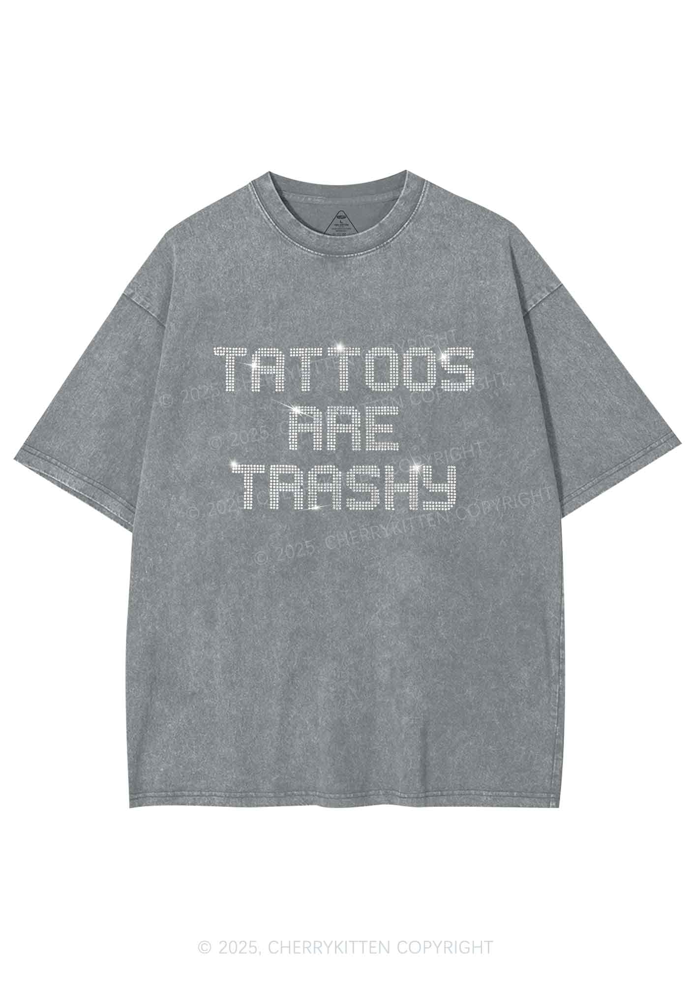 Rhinestone Tattoos Are Trashy Y2K Shirts Washed Tee Cherrykitten - Image 7