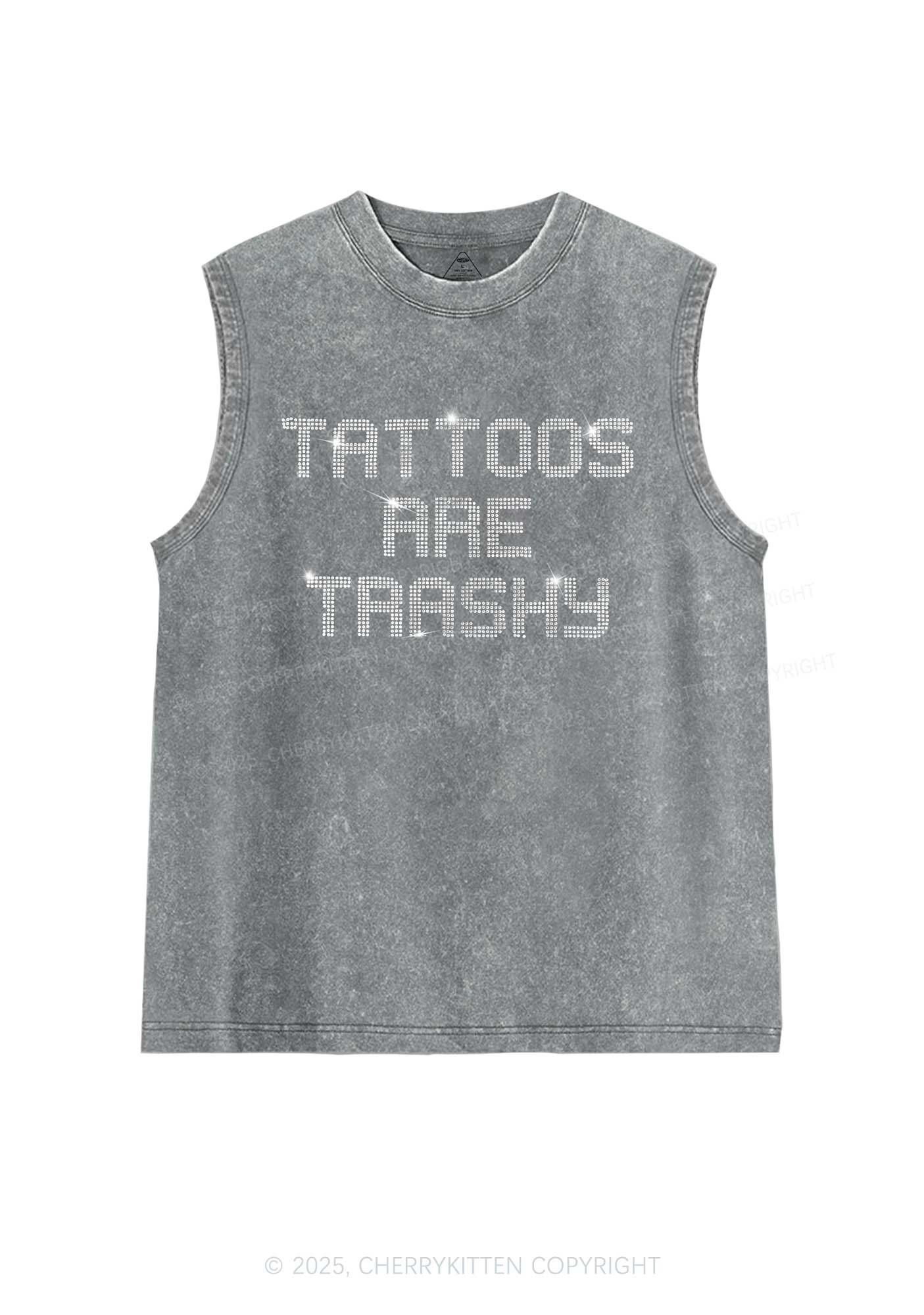 Rhinestone Tattoos Are Trashy Y2K Washed Muscle Tank Cherrykitten - Image 5