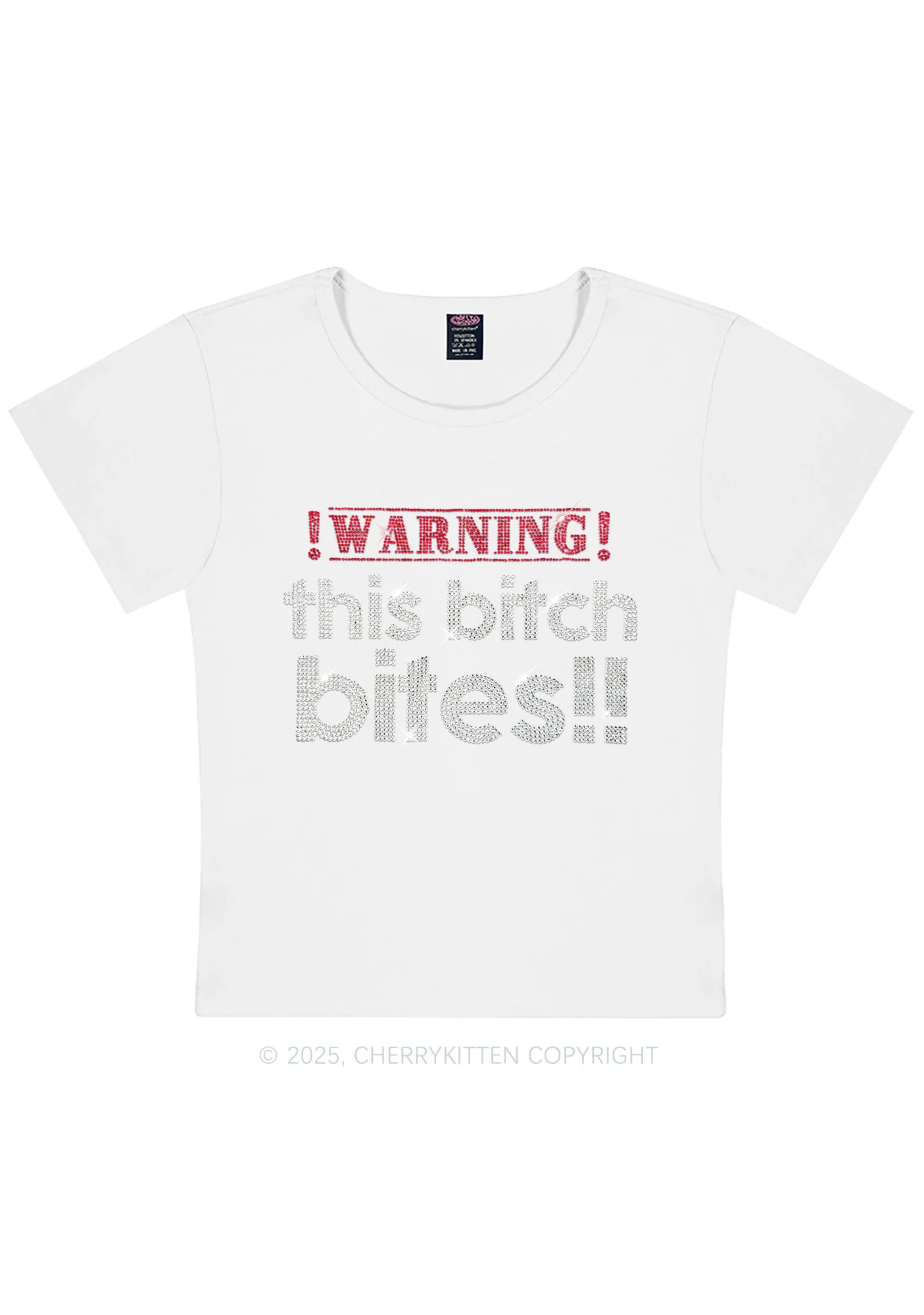 Rhinestone This Bxxch Bites Y2K Baby Tee Cherrykitten - Image 6