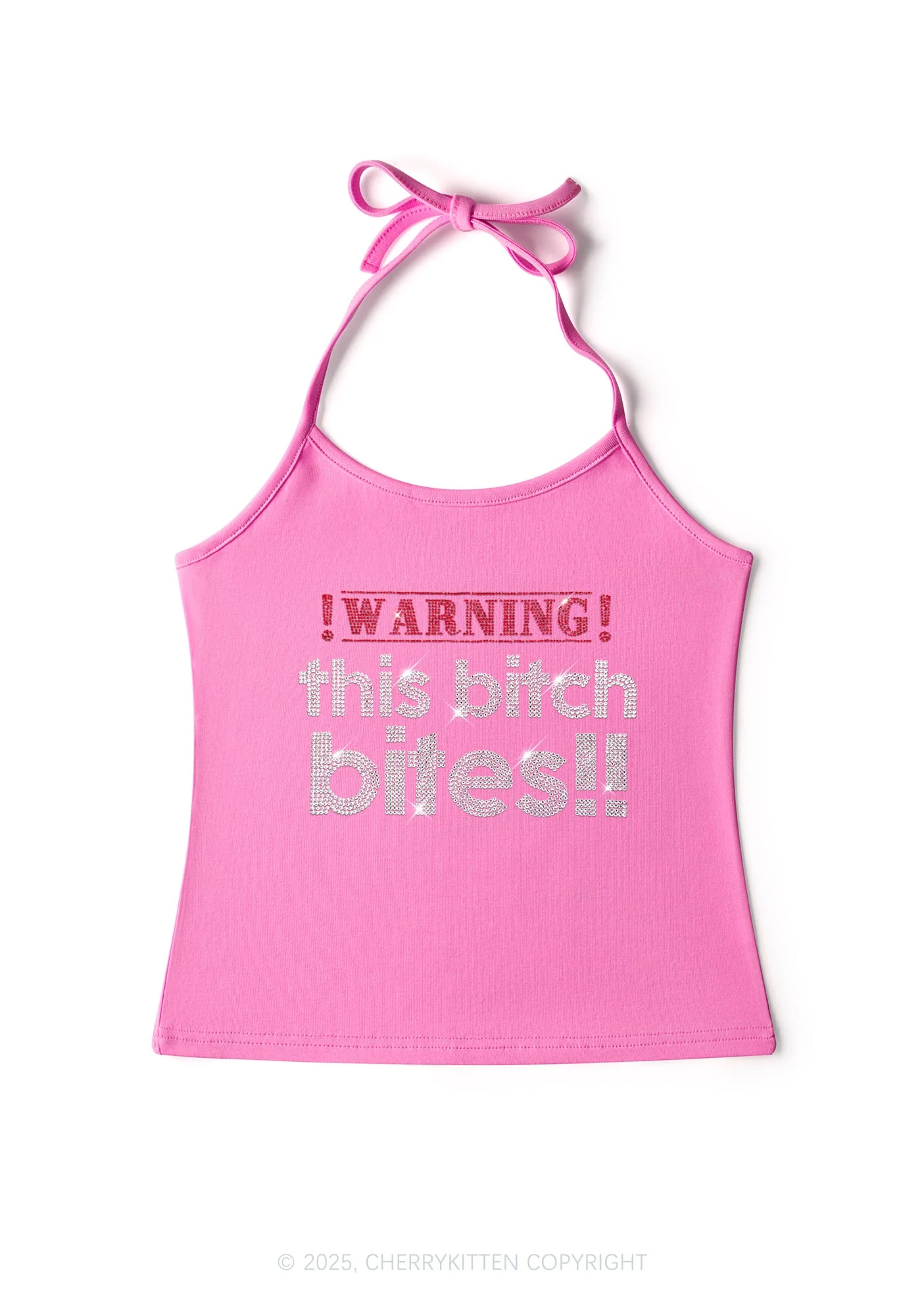 Rhinestone This Bxxch Bites Y2K Halter Neck Cami Cherrykitten - Image 3