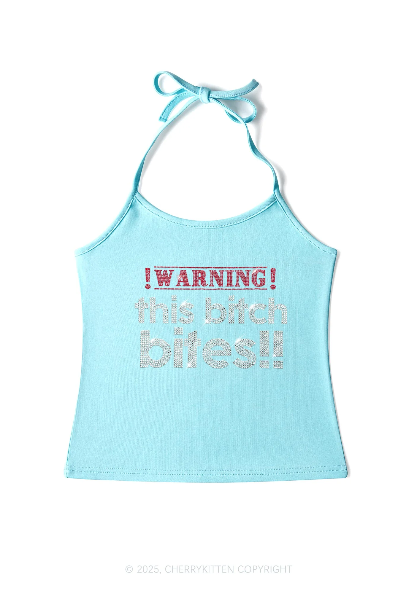 Rhinestone This Bxxch Bites Y2K Halter Neck Cami Cherrykitten - Image 4