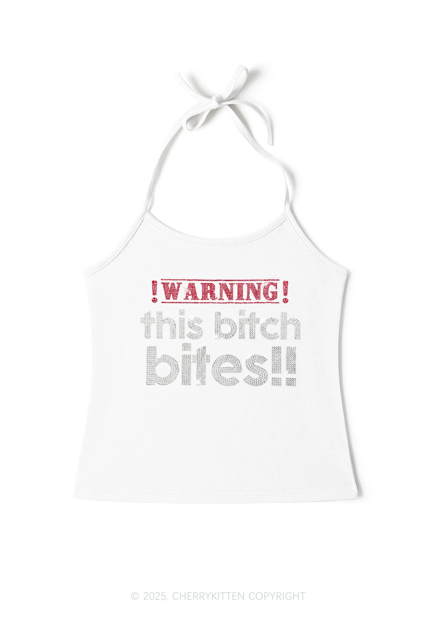 Rhinestone This Bxxch Bites Y2K Halter Neck Cami Cherrykitten - Image 5
