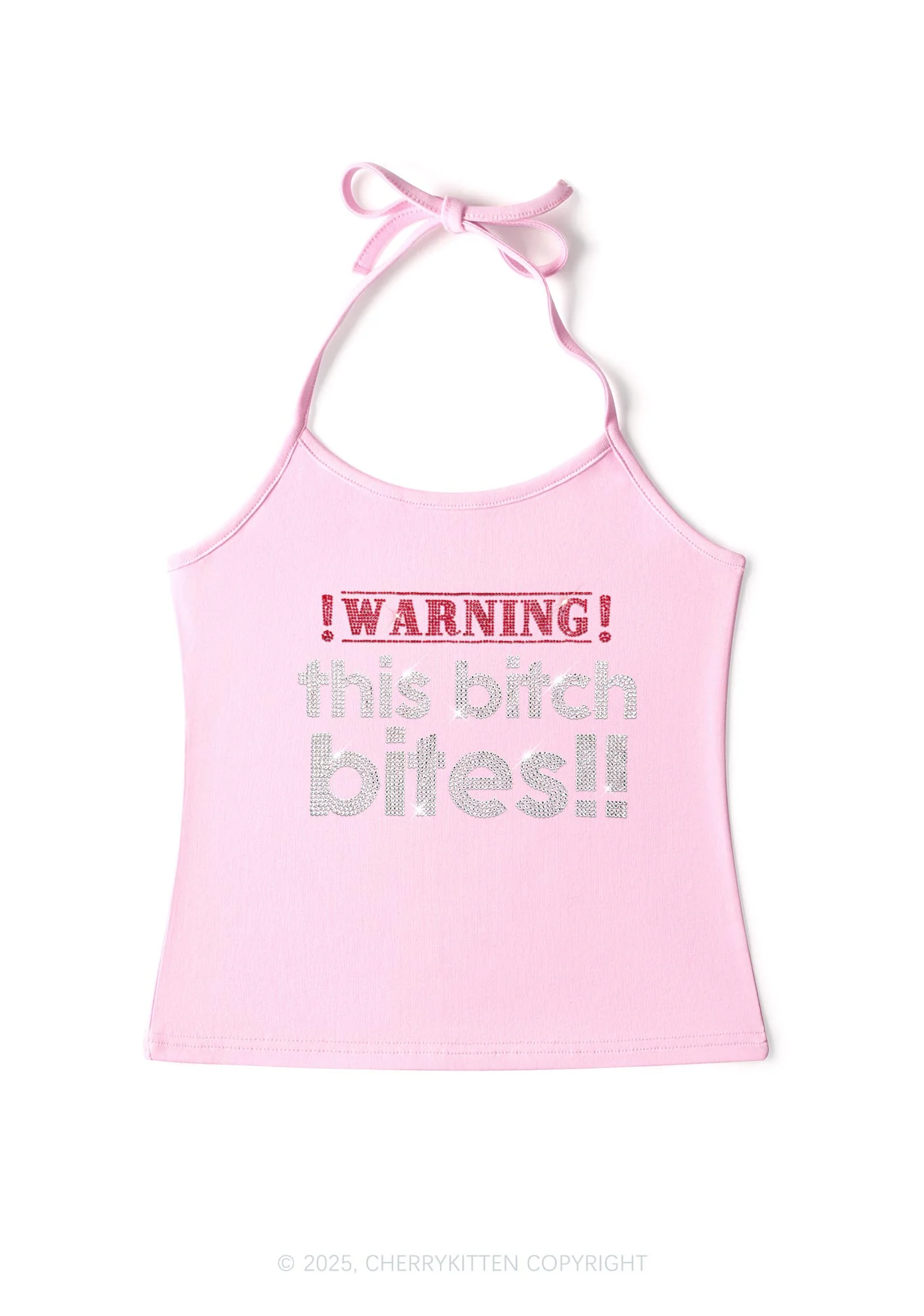 Rhinestone This Bxxch Bites Y2K Halter Neck Cami Cherrykitten - Image 6