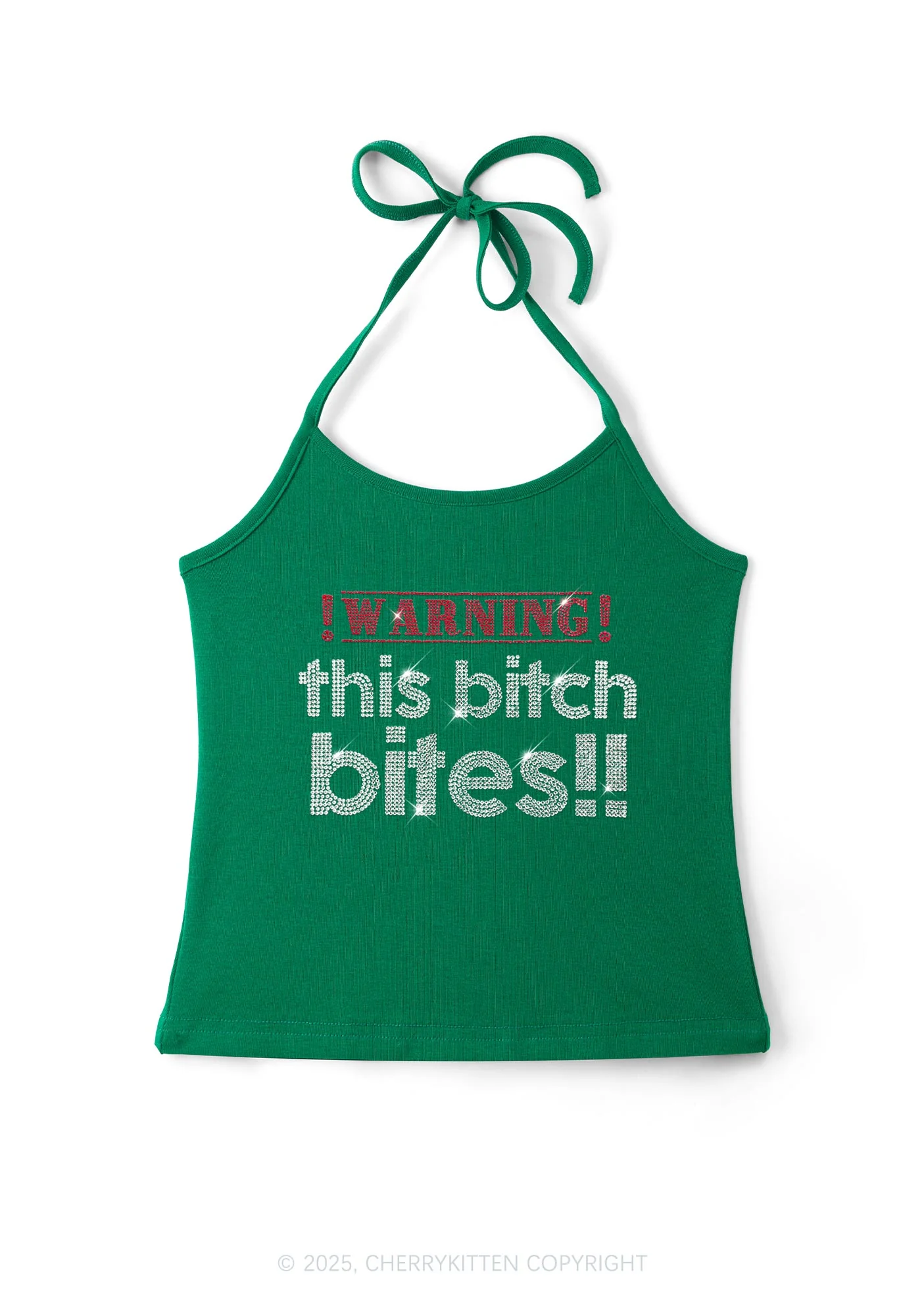 Rhinestone This Bxxch Bites Y2K Halter Neck Cami Cherrykitten - Image 7