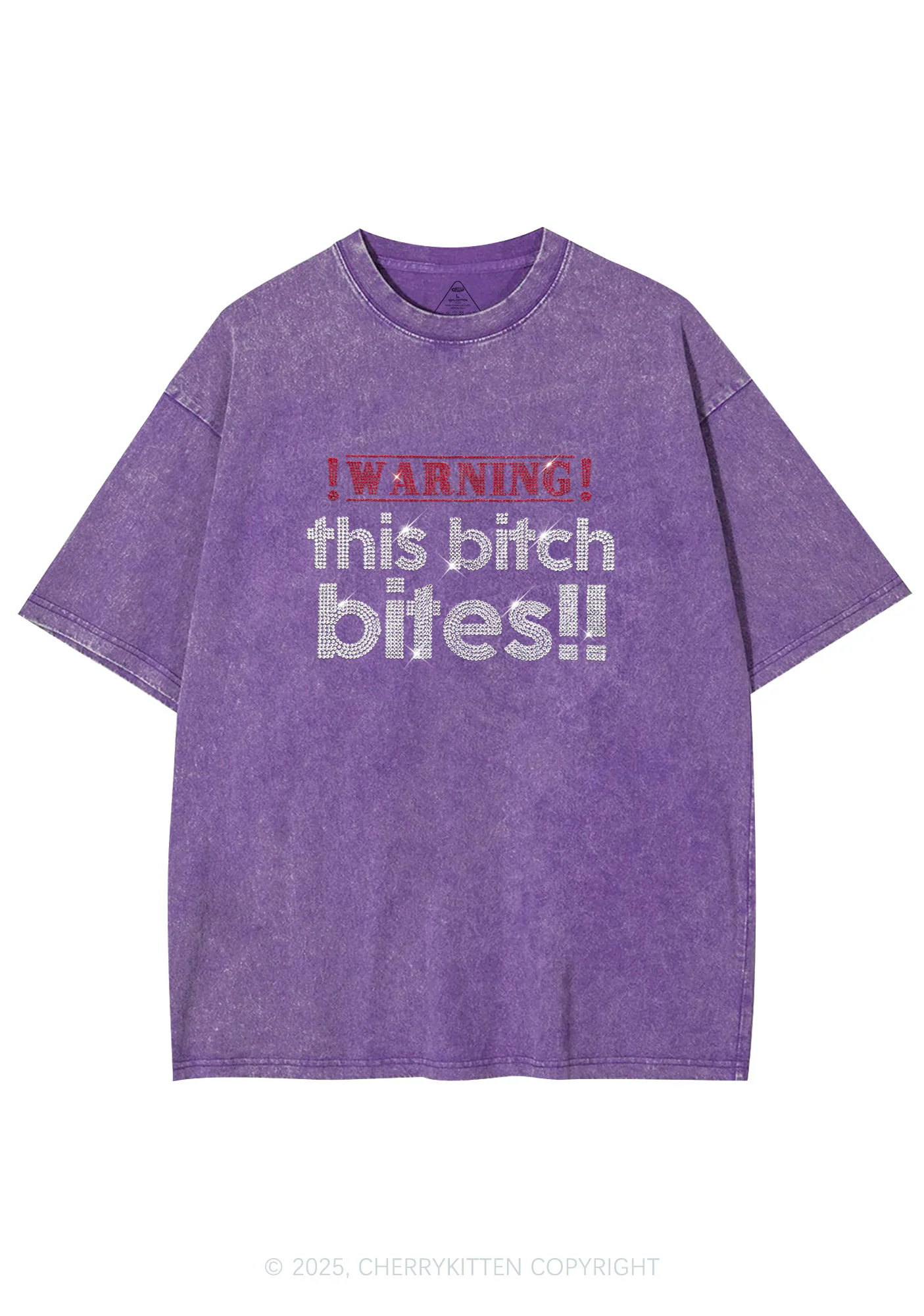 Rhinestone This Bxxch Bites Y2K Shirts Washed Tee Cherrykitten - Image 4