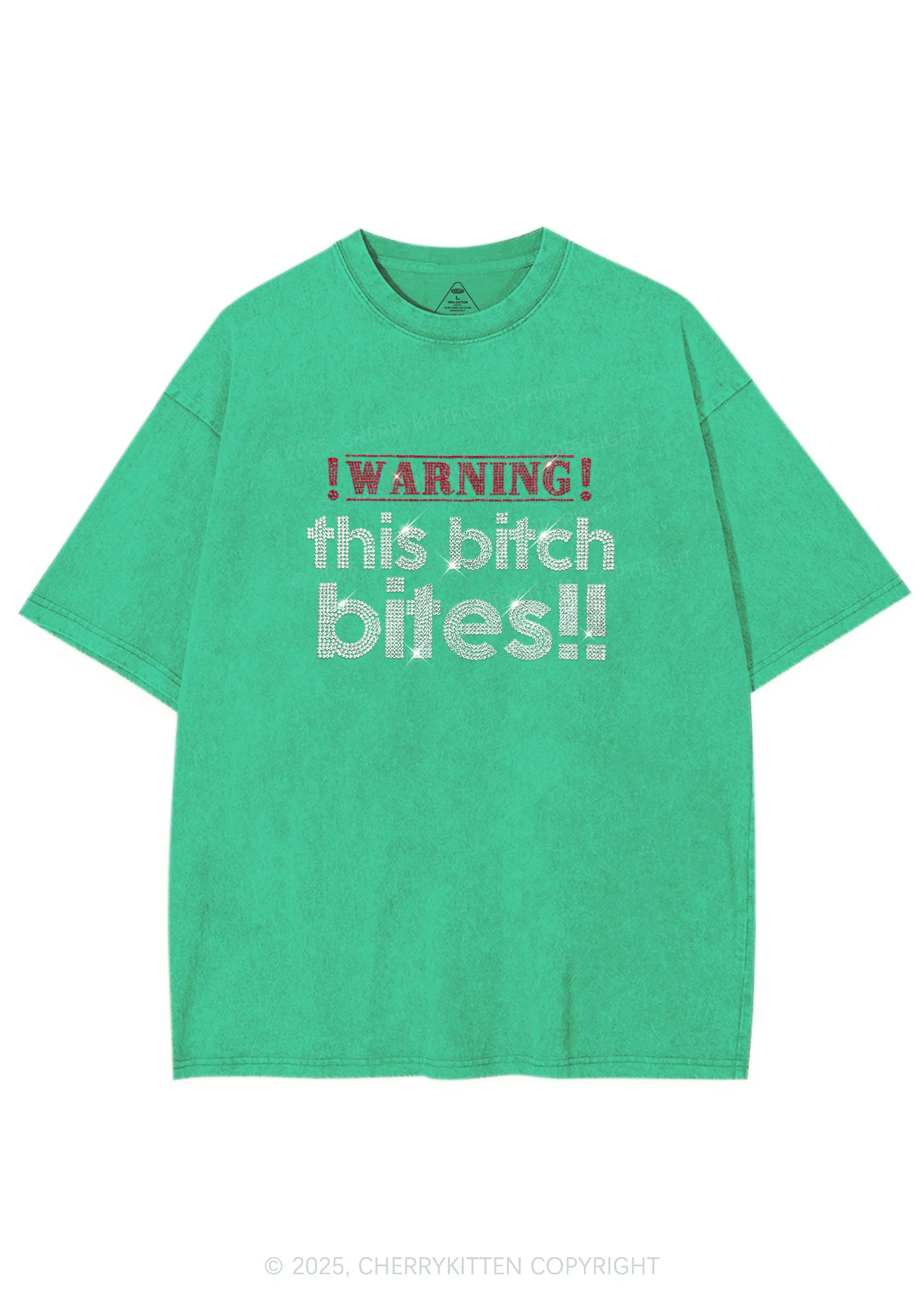 Rhinestone This Bxxch Bites Y2K Shirts Washed Tee Cherrykitten - Image 5