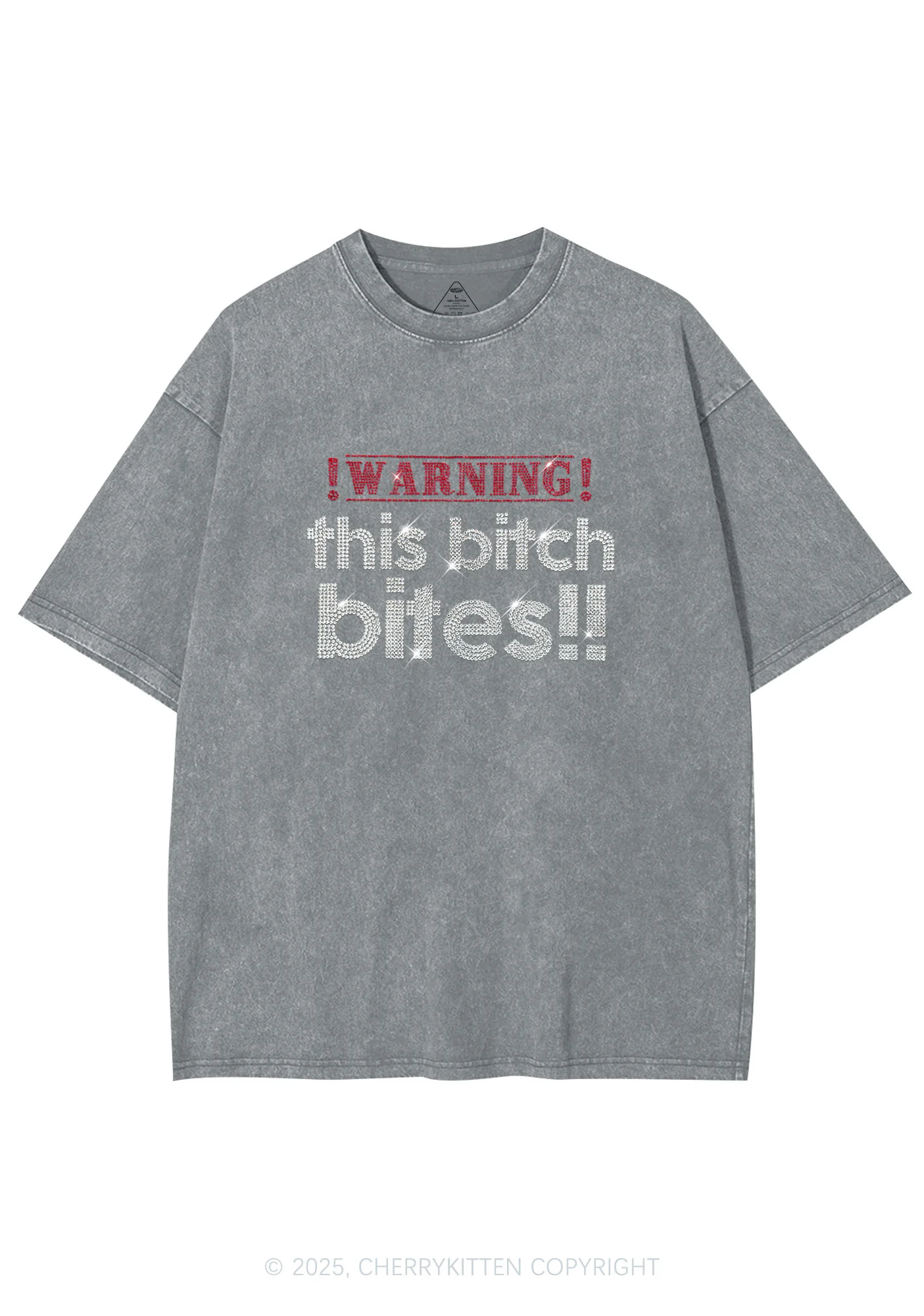 Rhinestone This Bxxch Bites Y2K Shirts Washed Tee Cherrykitten - Image 6