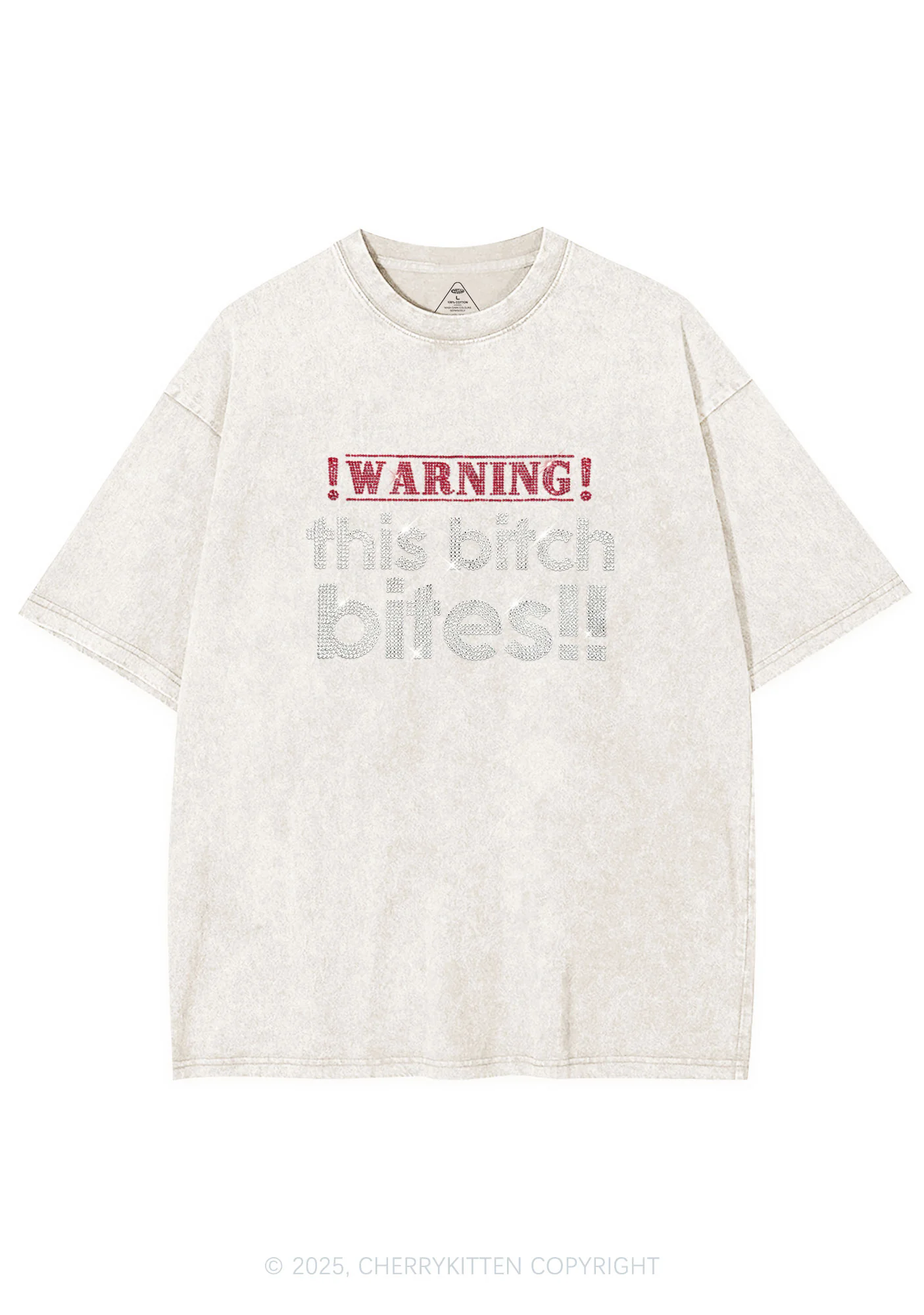 Rhinestone This Bxxch Bites Y2K Shirts Washed Tee Cherrykitten - Image 8