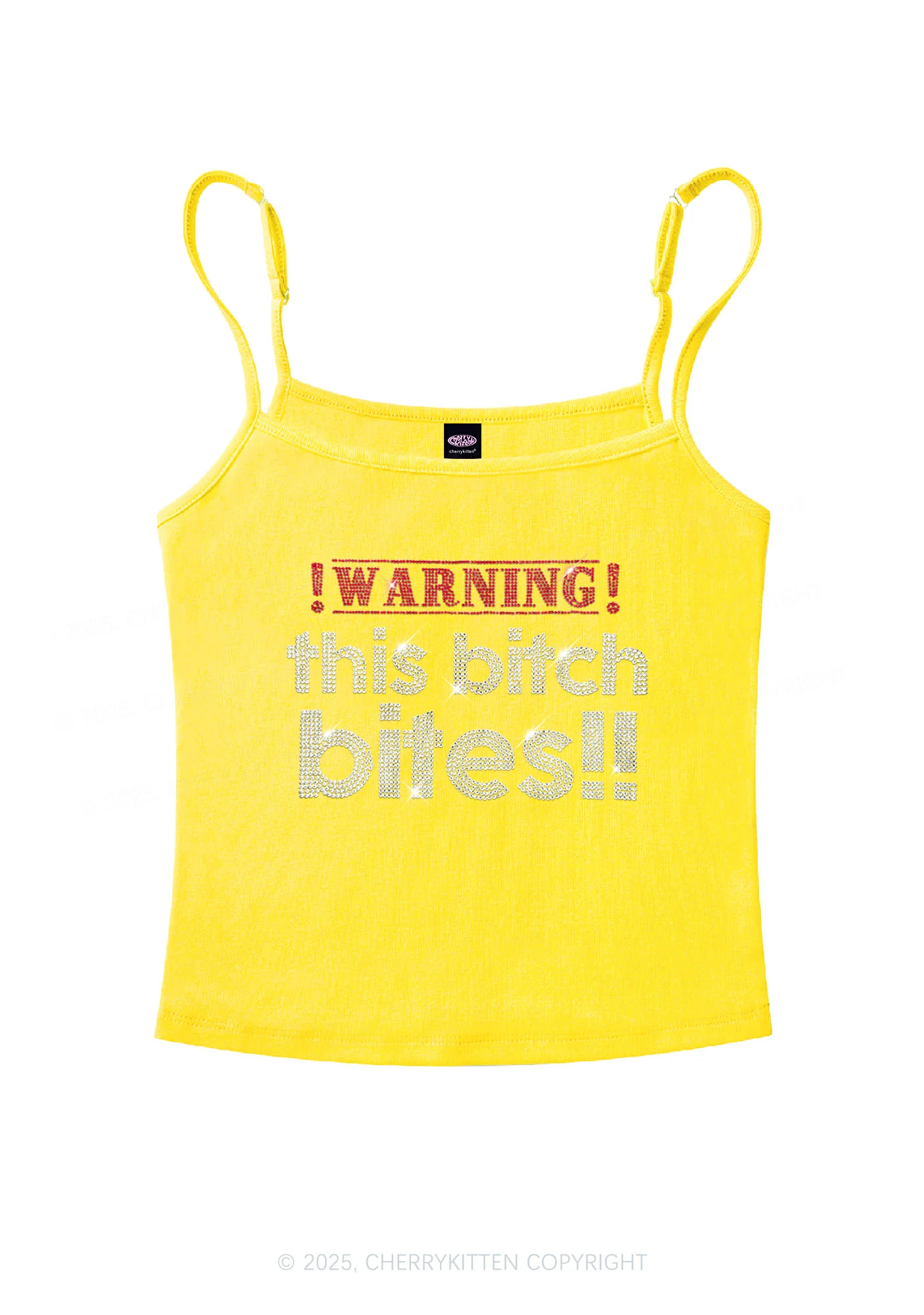 Rhinestone This Bxxch Bites Y2K Spaghetti Strap Cami Cherrykitten - Image 3