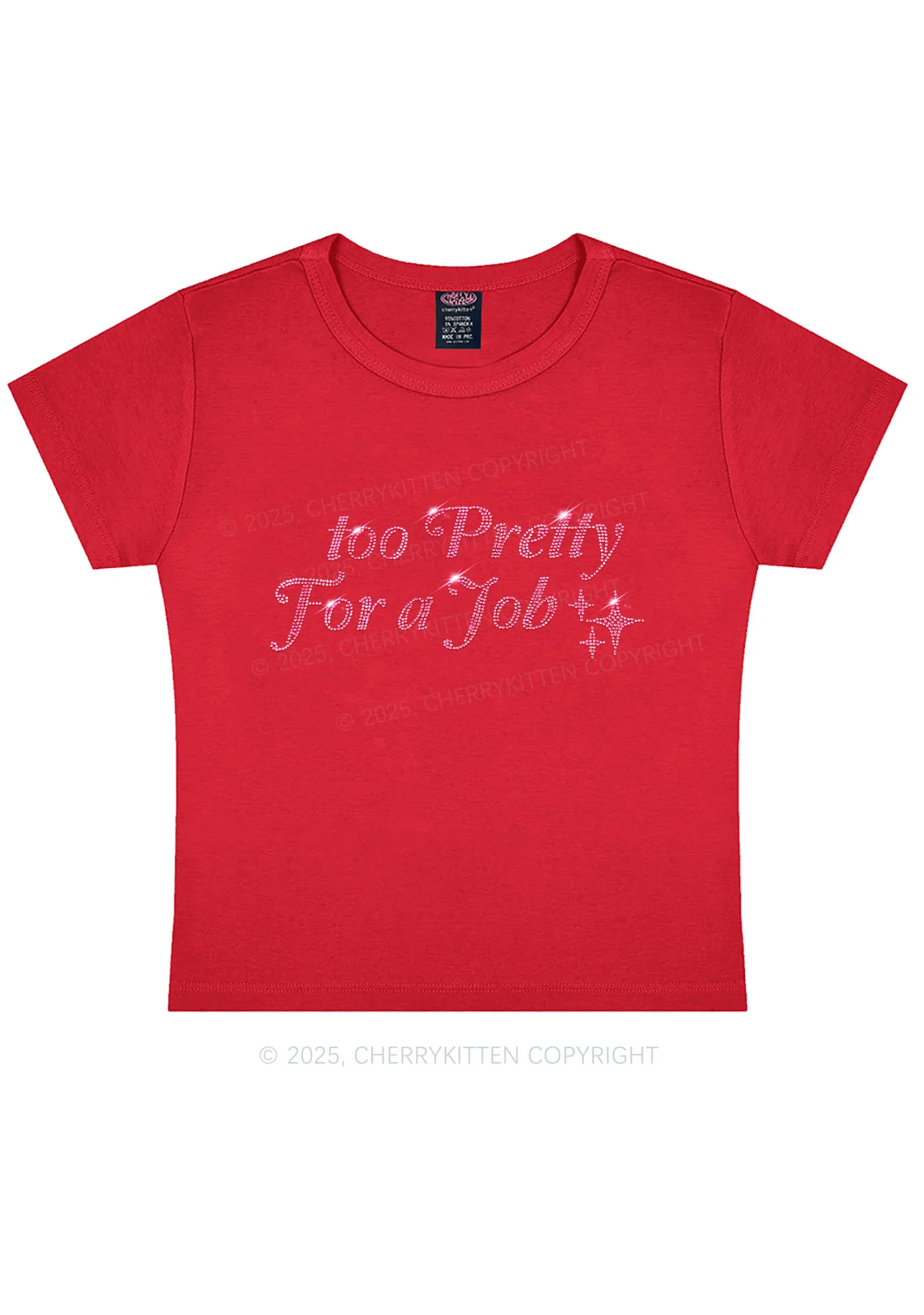 Rhinestone Too Pretty For Job Y2K Baby Tee Cherrykitten - Image 10