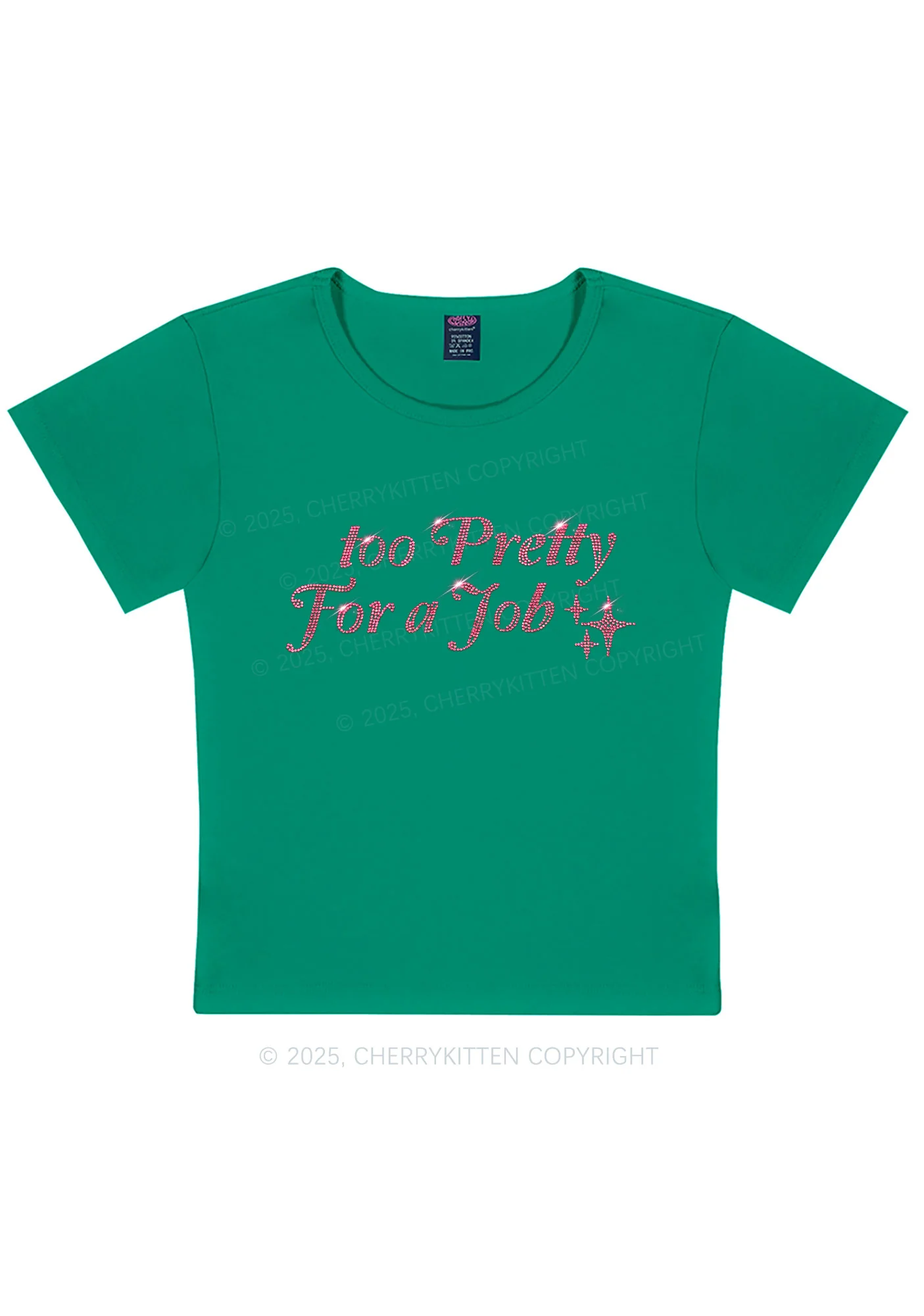 Rhinestone Too Pretty For Job Y2K Baby Tee Cherrykitten - Image 11