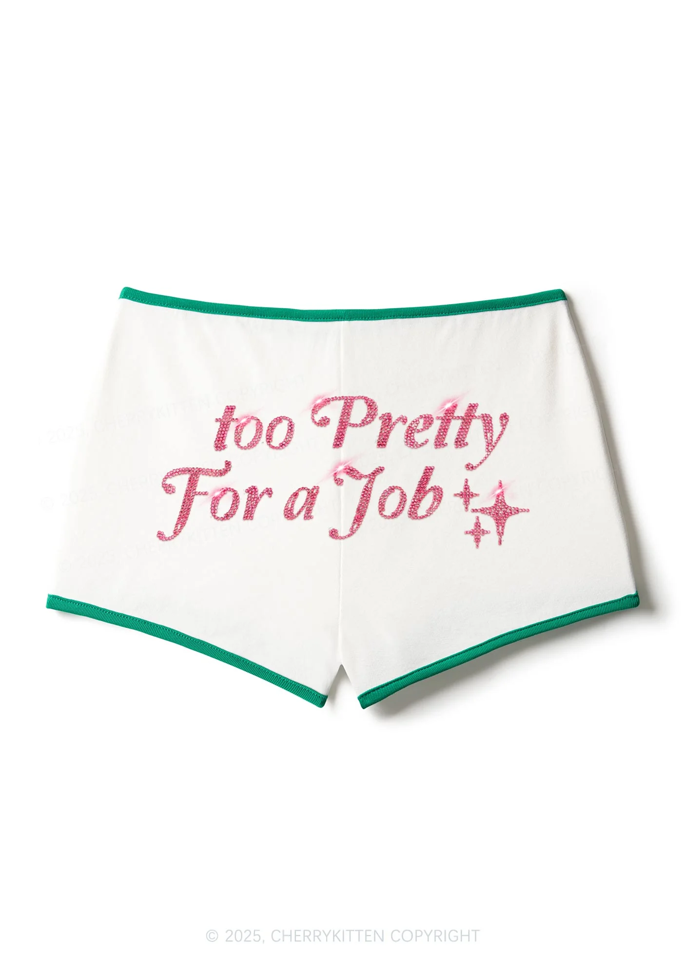 Rhinestone Too Pretty For Job Y2K Booty Shorts Cherrykitten - Image 3