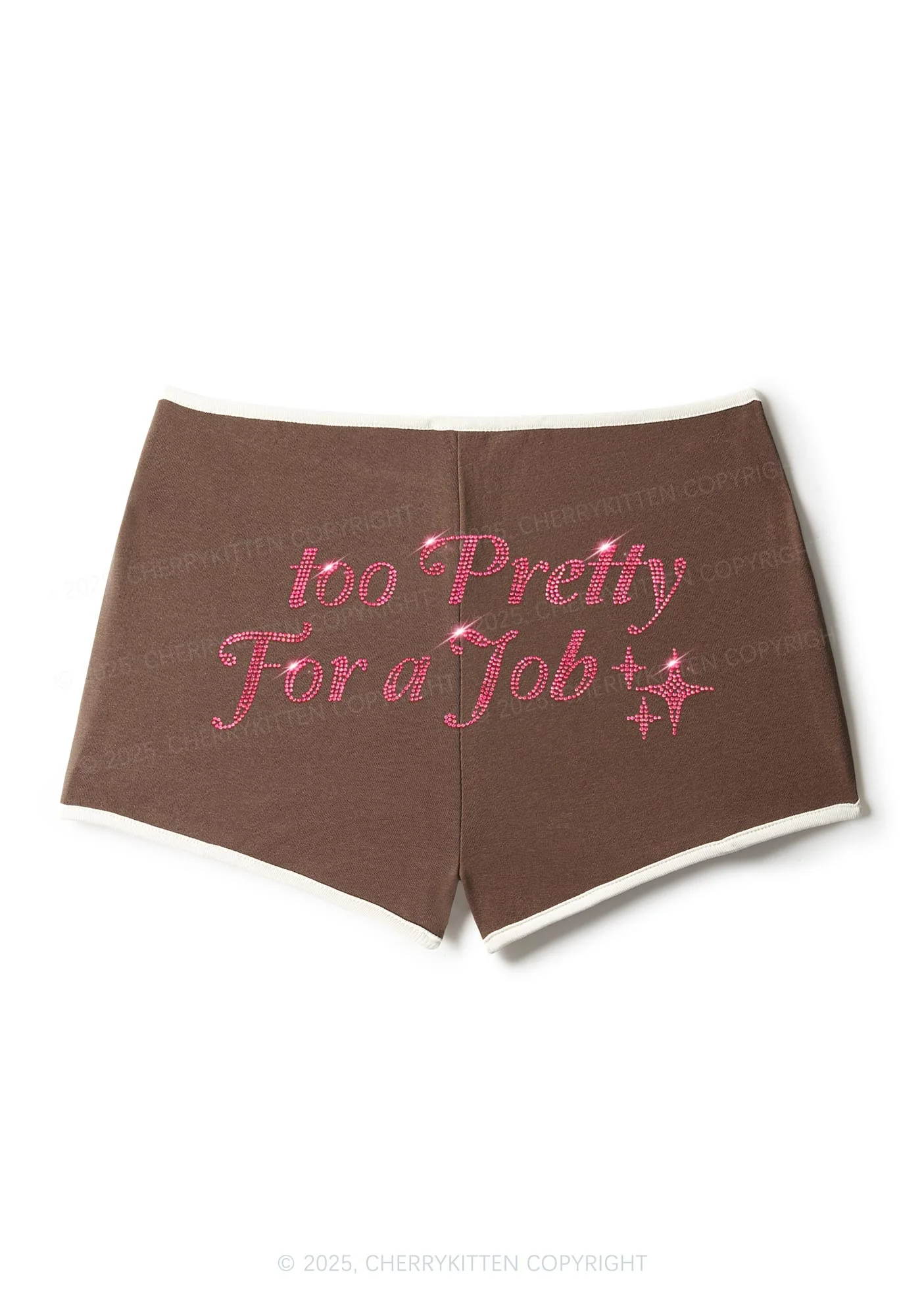Rhinestone Too Pretty For Job Y2K Booty Shorts Cherrykitten - Image 4