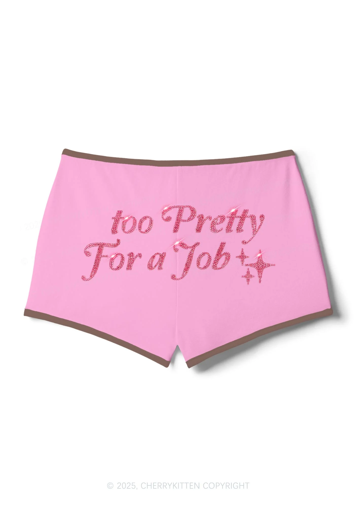Rhinestone Too Pretty For Job Y2K Booty Shorts Cherrykitten - Image 5