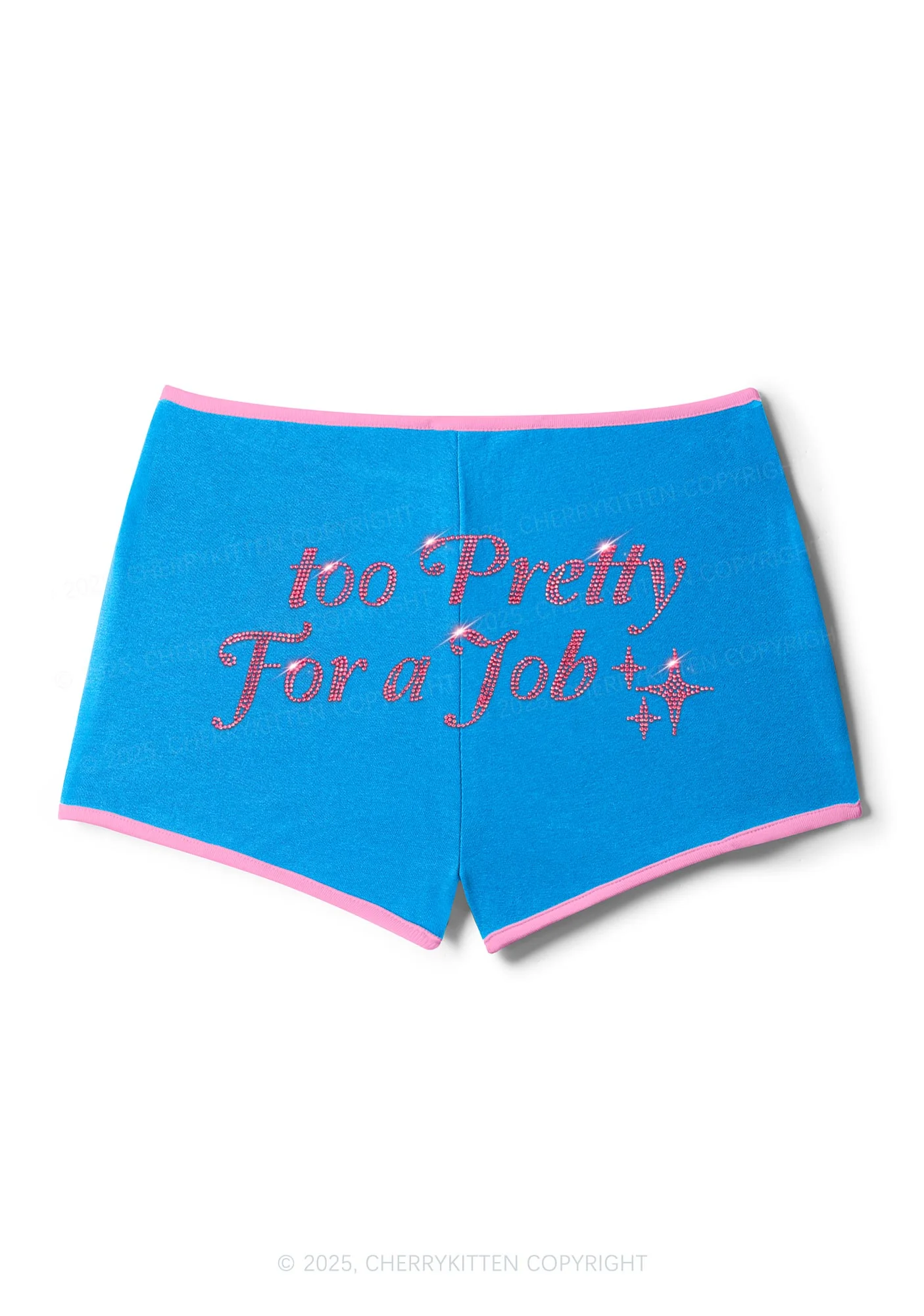 Rhinestone Too Pretty For Job Y2K Booty Shorts Cherrykitten - Image 6