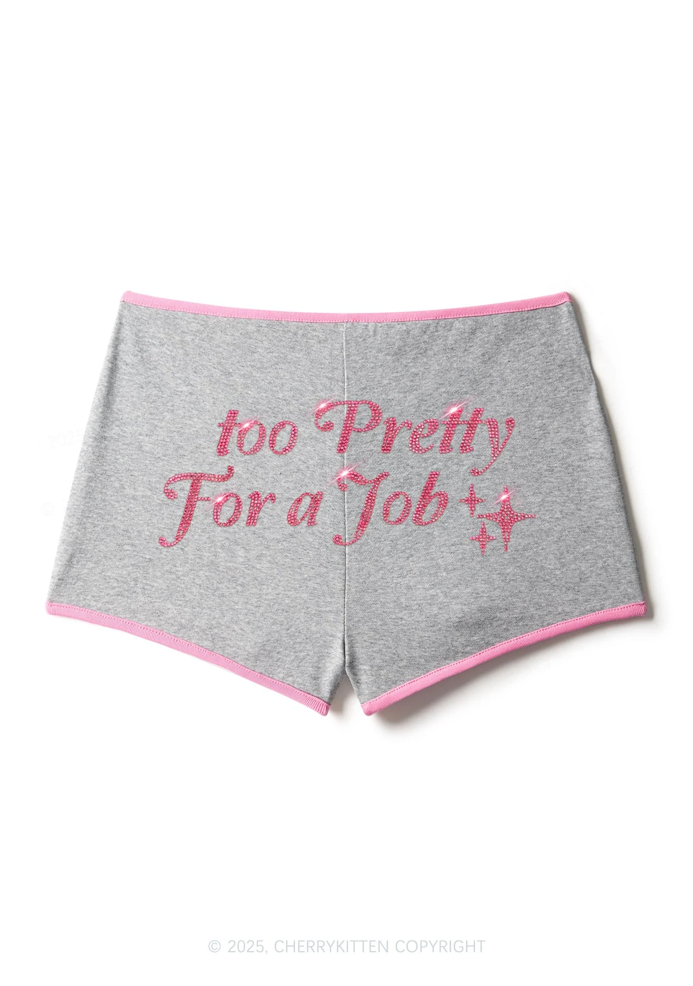 Rhinestone Too Pretty For Job Y2K Booty Shorts Cherrykitten - Image 7