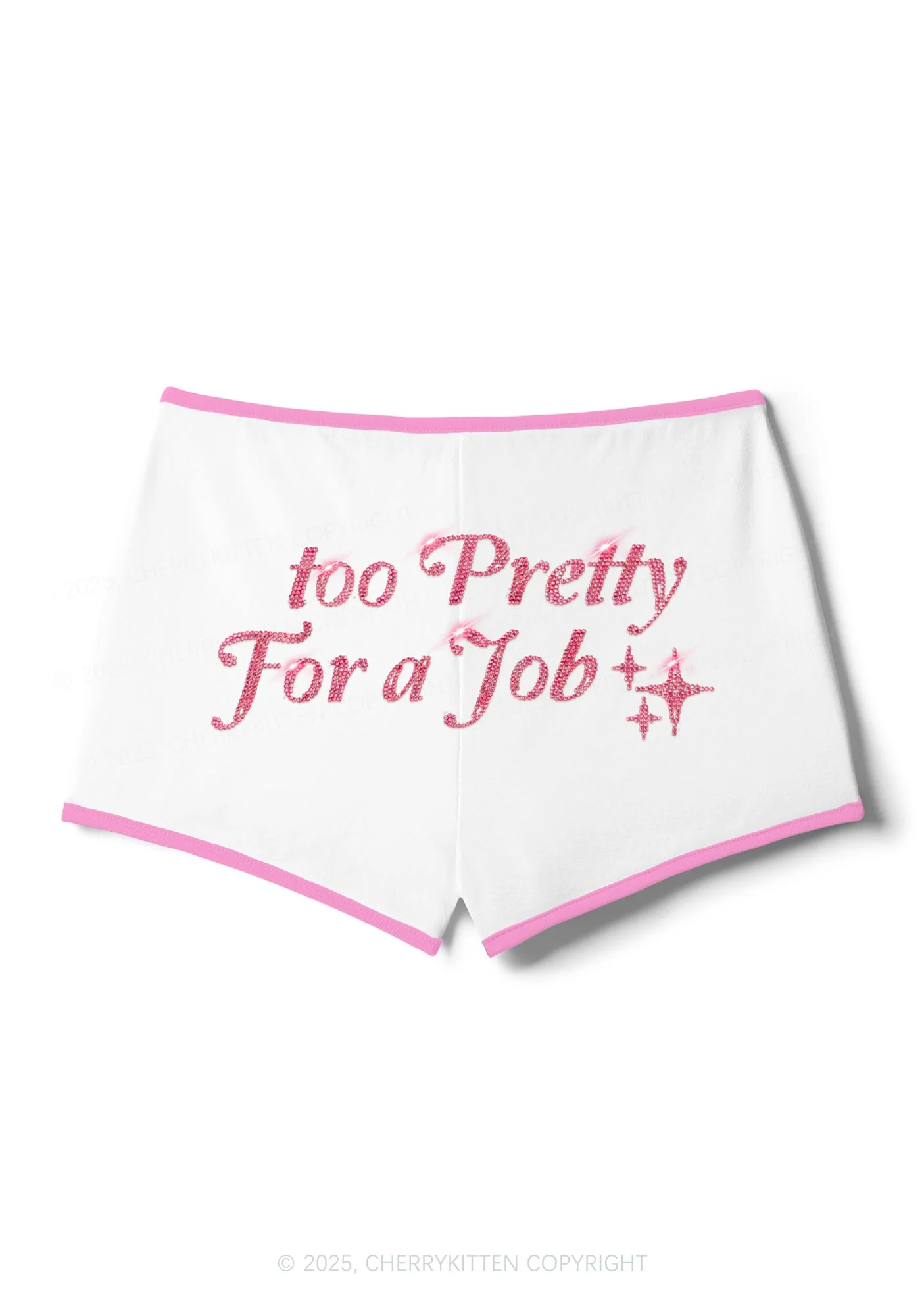 Rhinestone Too Pretty For Job Y2K Booty Shorts Cherrykitten - Image 8