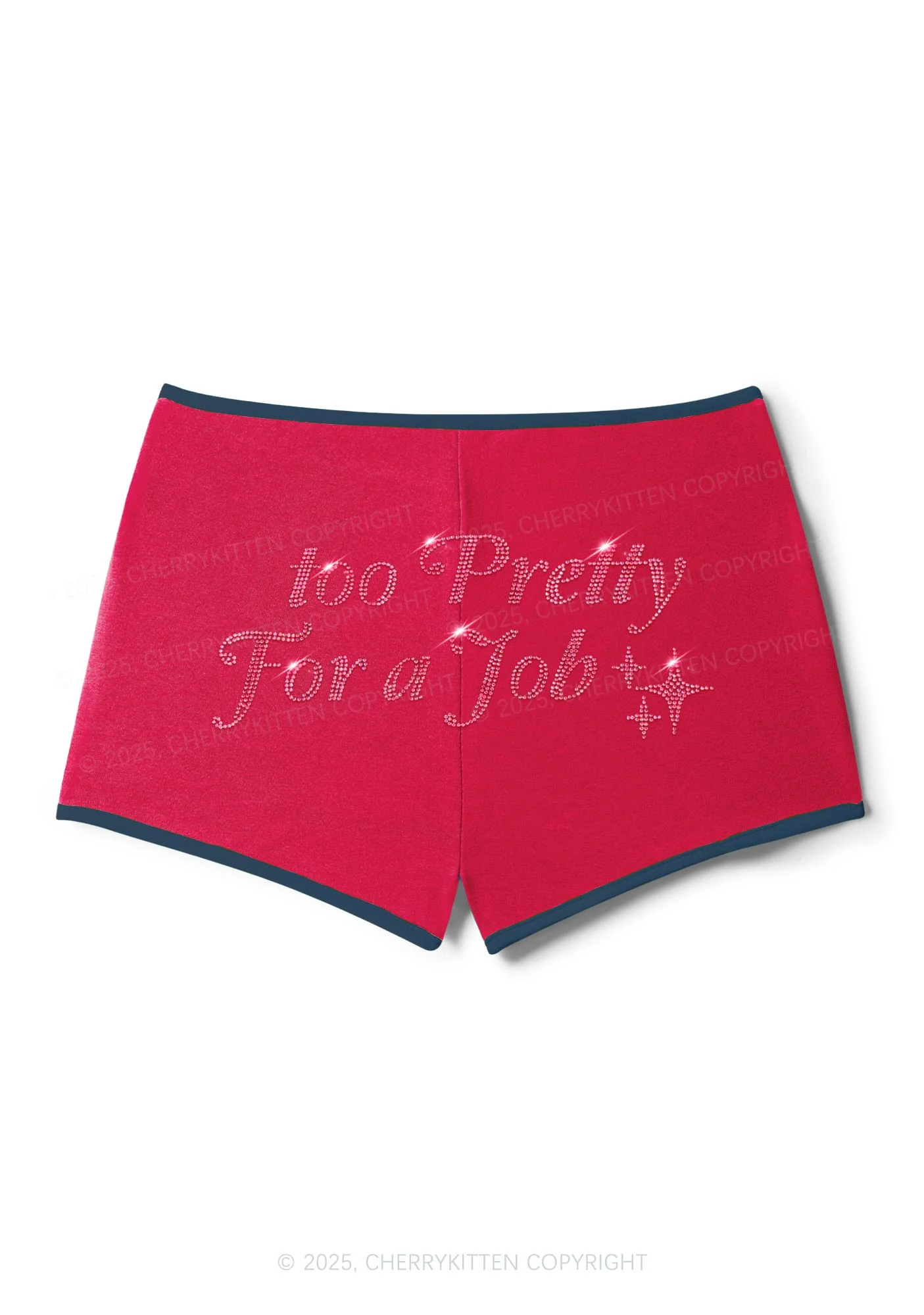 Rhinestone Too Pretty For Job Y2K Booty Shorts Cherrykitten - Image 9