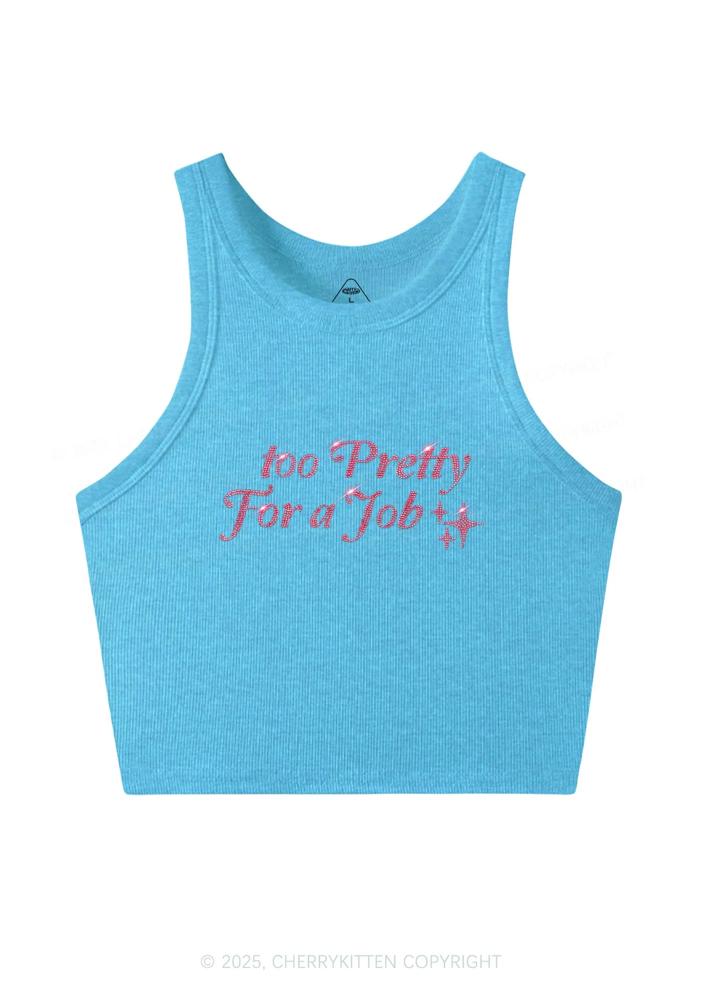 Rhinestone Too Pretty For Job Y2K Crop Tank Top Cherrykitten - Image 4