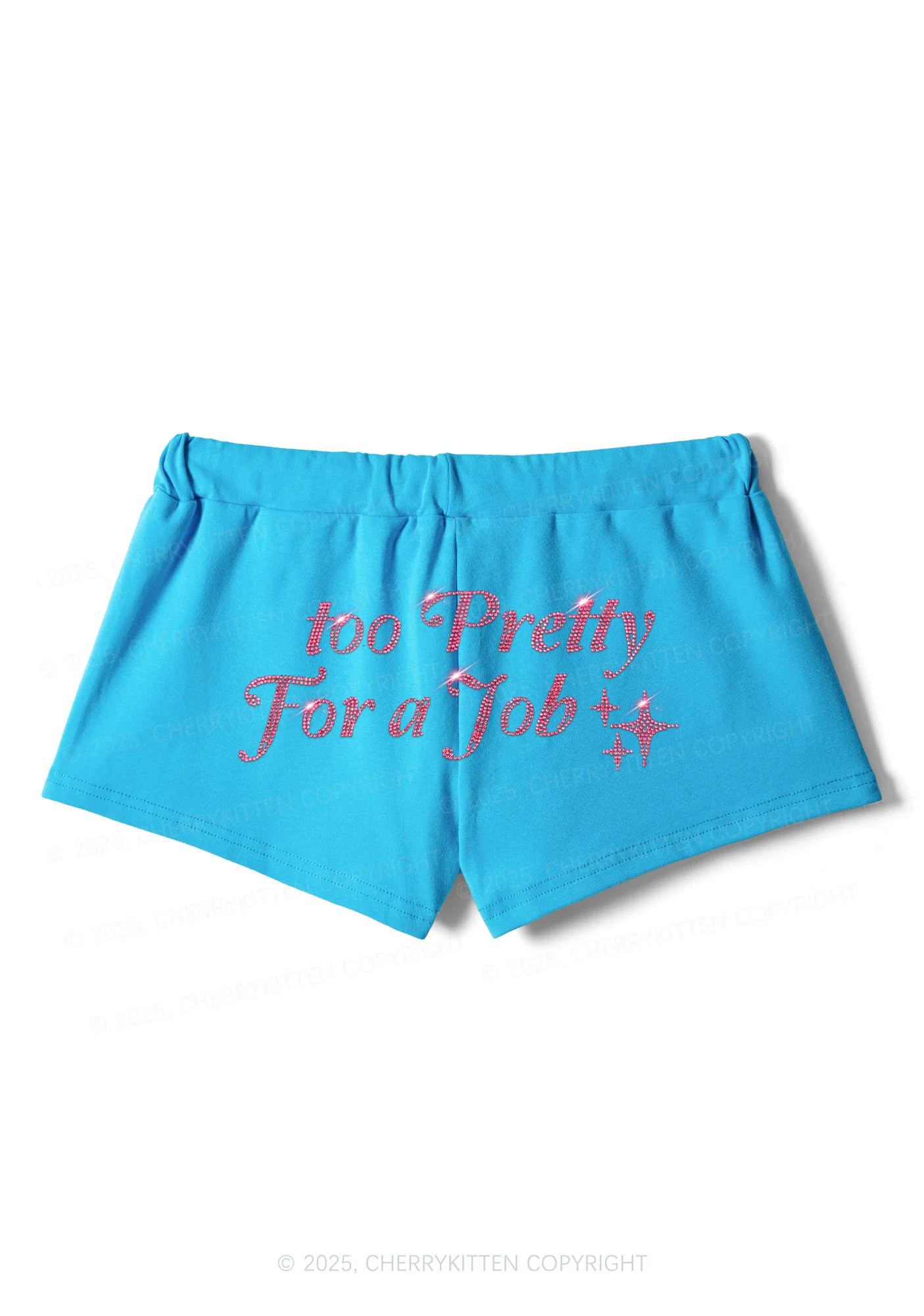 Rhinestone Too Pretty For Job Y2K Drawstring Mini Shorts Cherrykitten - Image 3