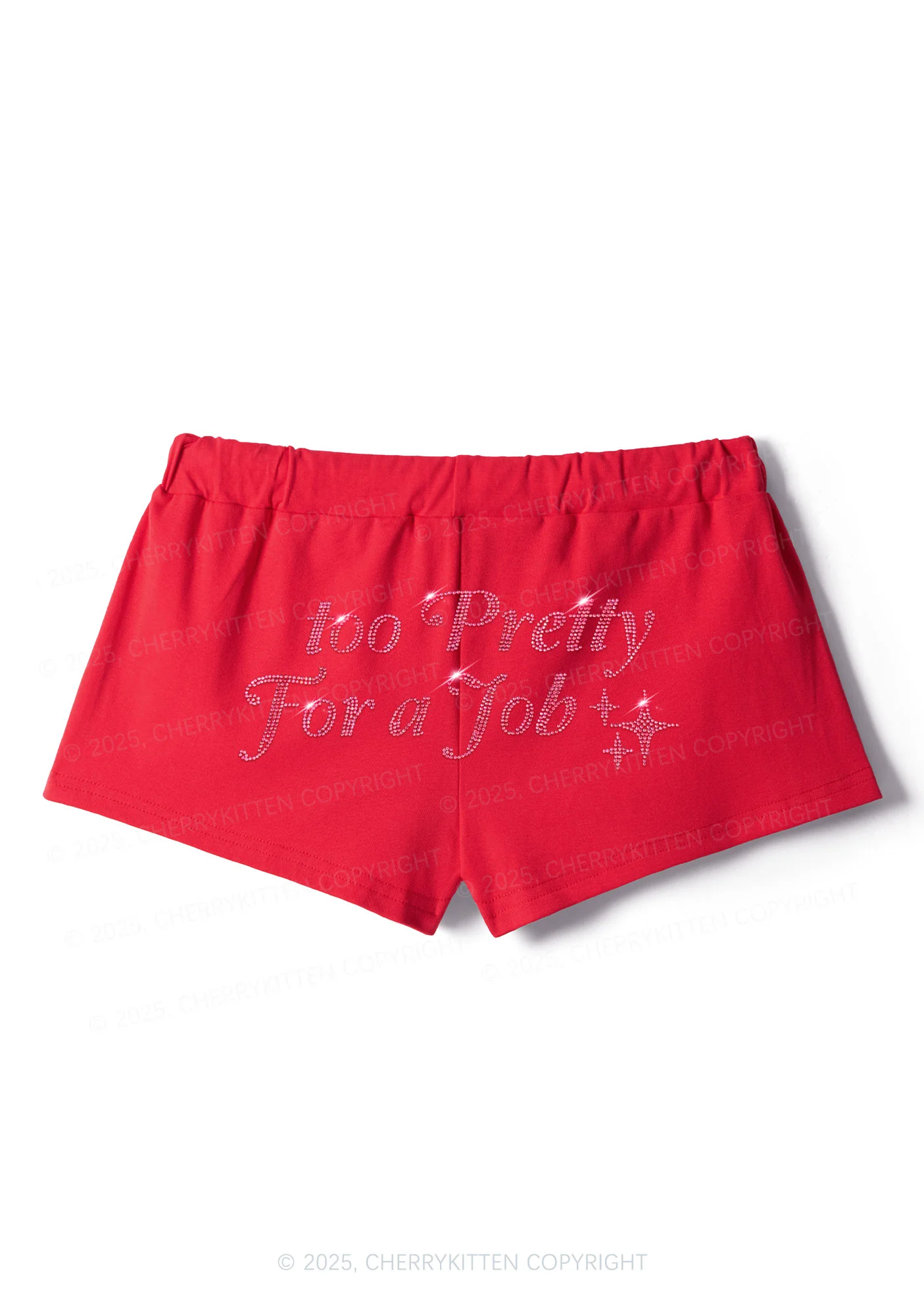 Rhinestone Too Pretty For Job Y2K Drawstring Mini Shorts Cherrykitten - Image 6