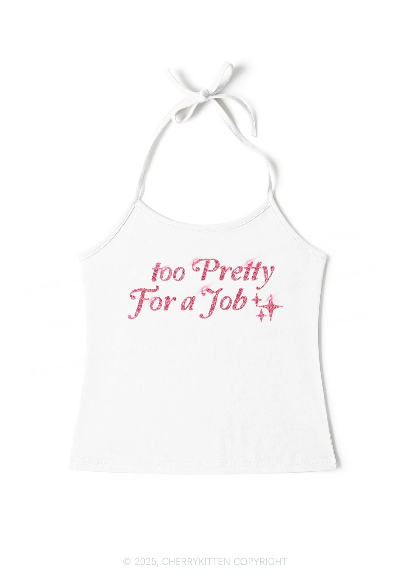Rhinestone Too Pretty For Job Y2K Halter Neck Cami Cherrykitten - Image 3