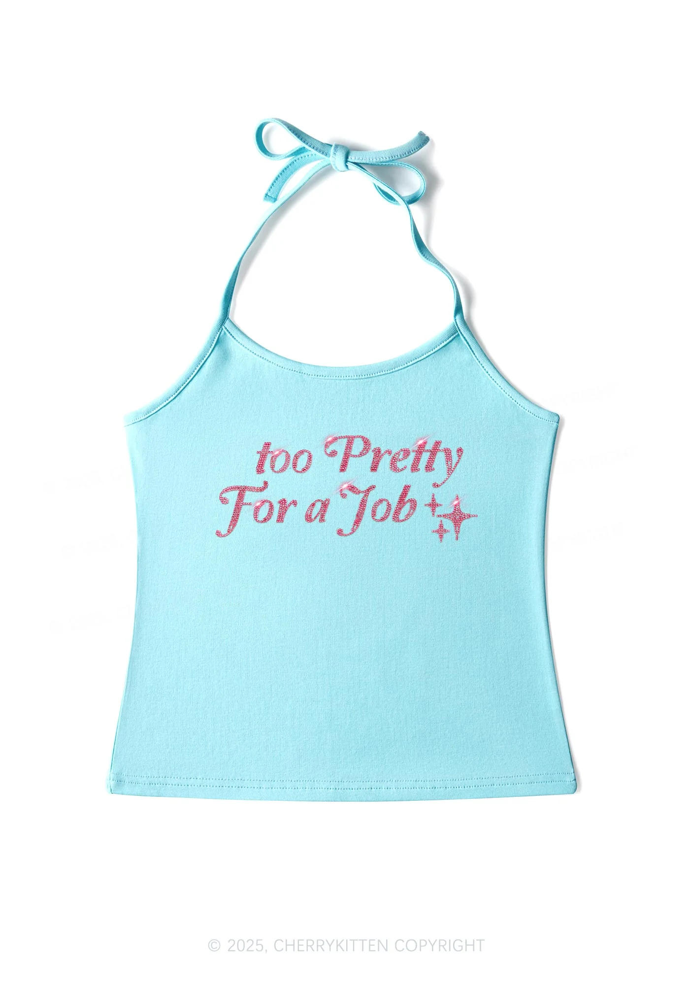 Rhinestone Too Pretty For Job Y2K Halter Neck Cami Cherrykitten - Image 4