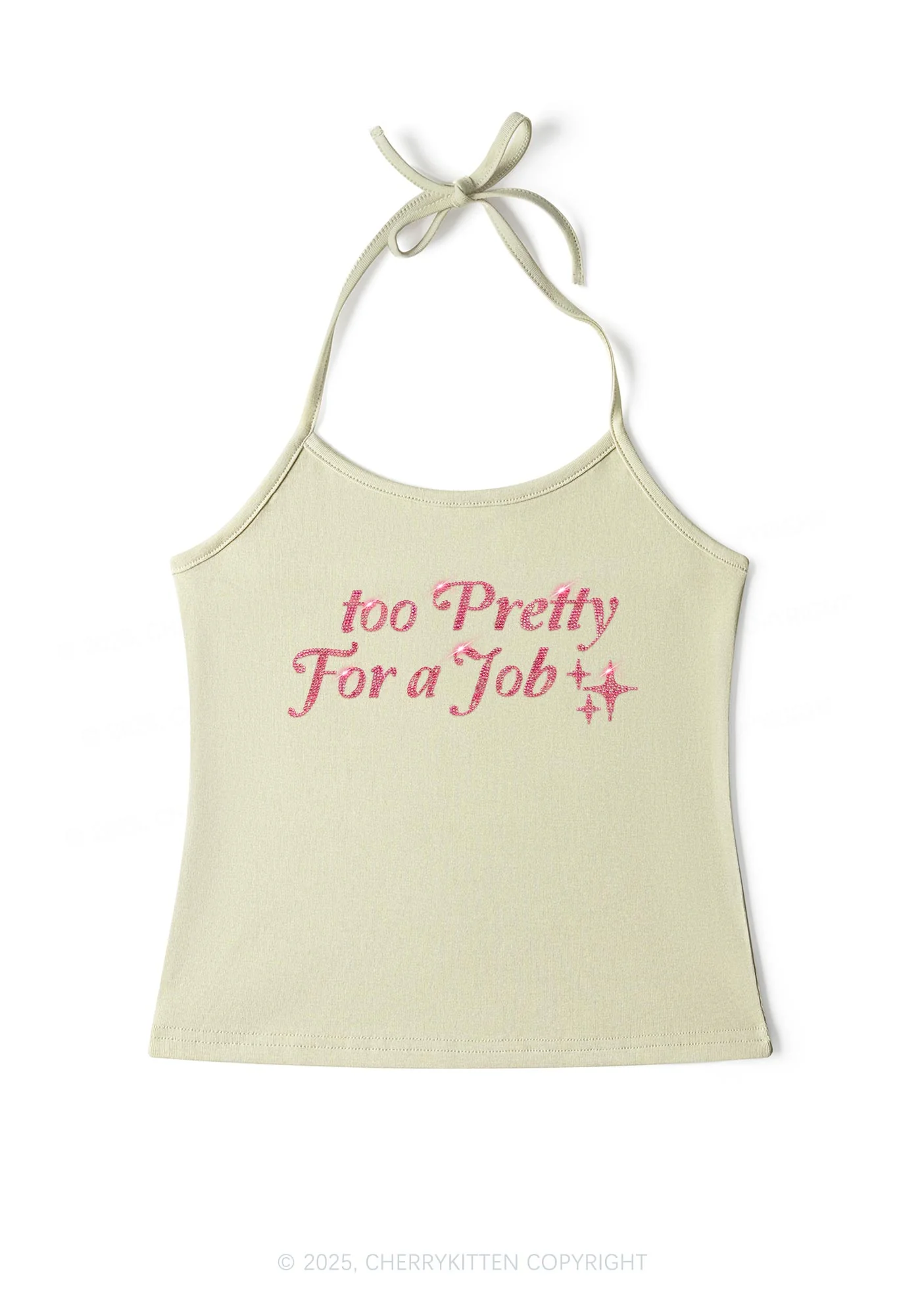 Rhinestone Too Pretty For Job Y2K Halter Neck Cami Cherrykitten - Image 5