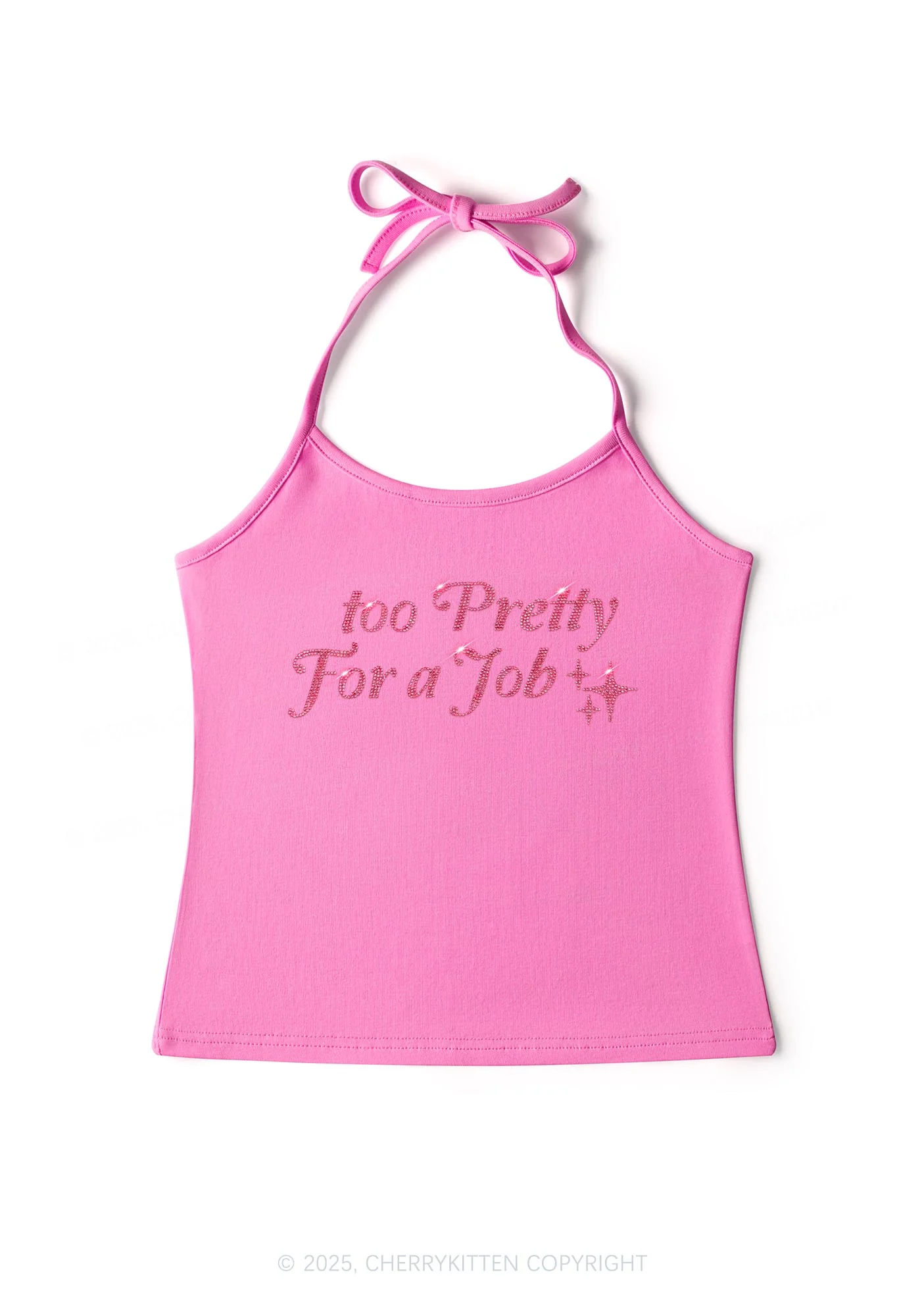 Rhinestone Too Pretty For Job Y2K Halter Neck Cami Cherrykitten - Image 6