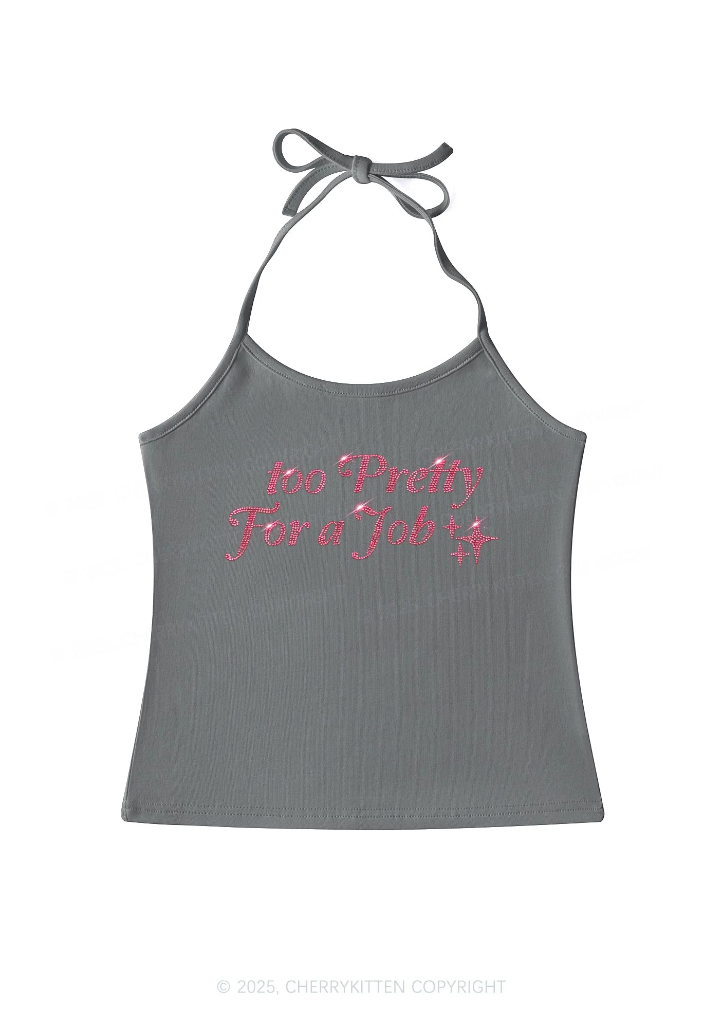 Rhinestone Too Pretty For Job Y2K Halter Neck Cami Cherrykitten - Image 7