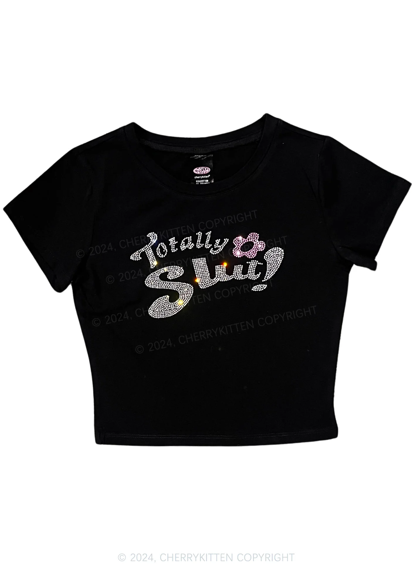 Rhinestone Totally Slxt Y2K Baby Tee Cherrykitten - Image 2