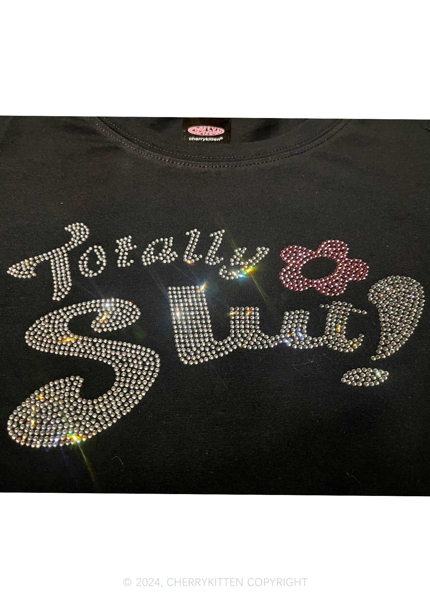 Rhinestone Totally Slxt Y2K Baby Tee Cherrykitten - Image 3