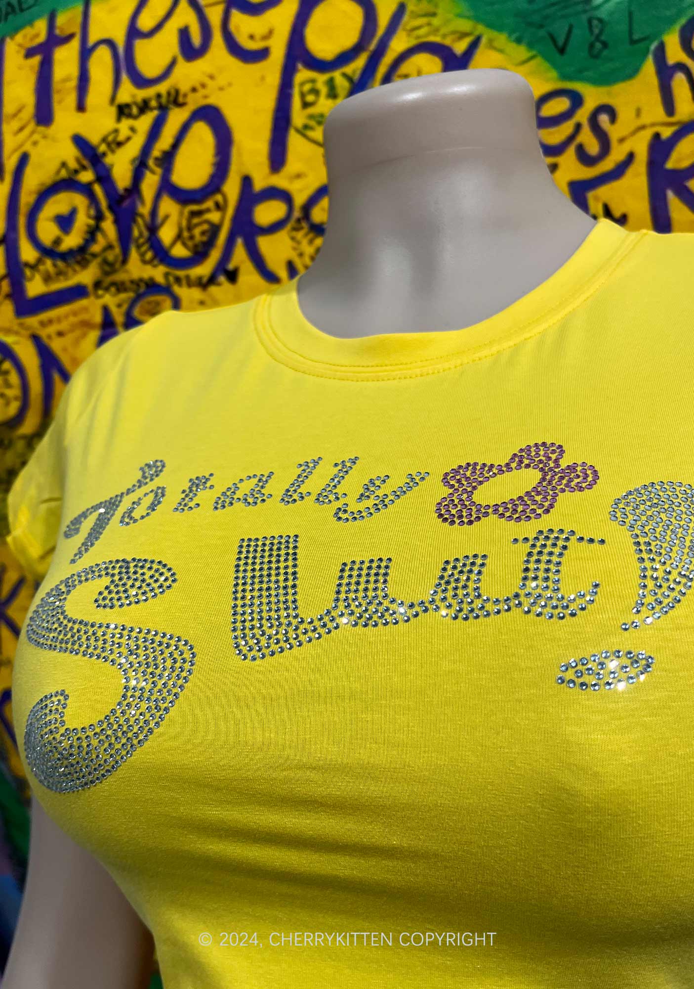 Rhinestone Totally Slxt Y2K Baby Tee Cherrykitten - Image 4