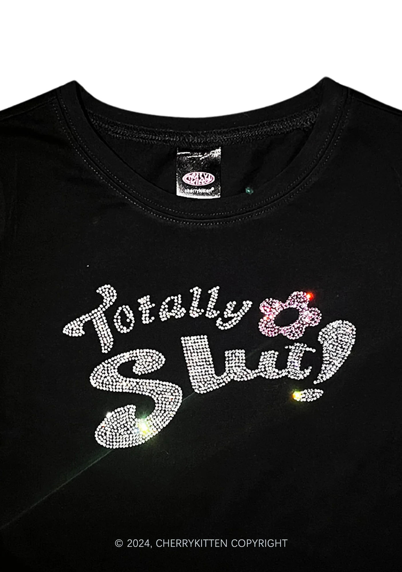 Rhinestone Totally Slxt Y2K Baby Tee Cherrykitten - Image 6