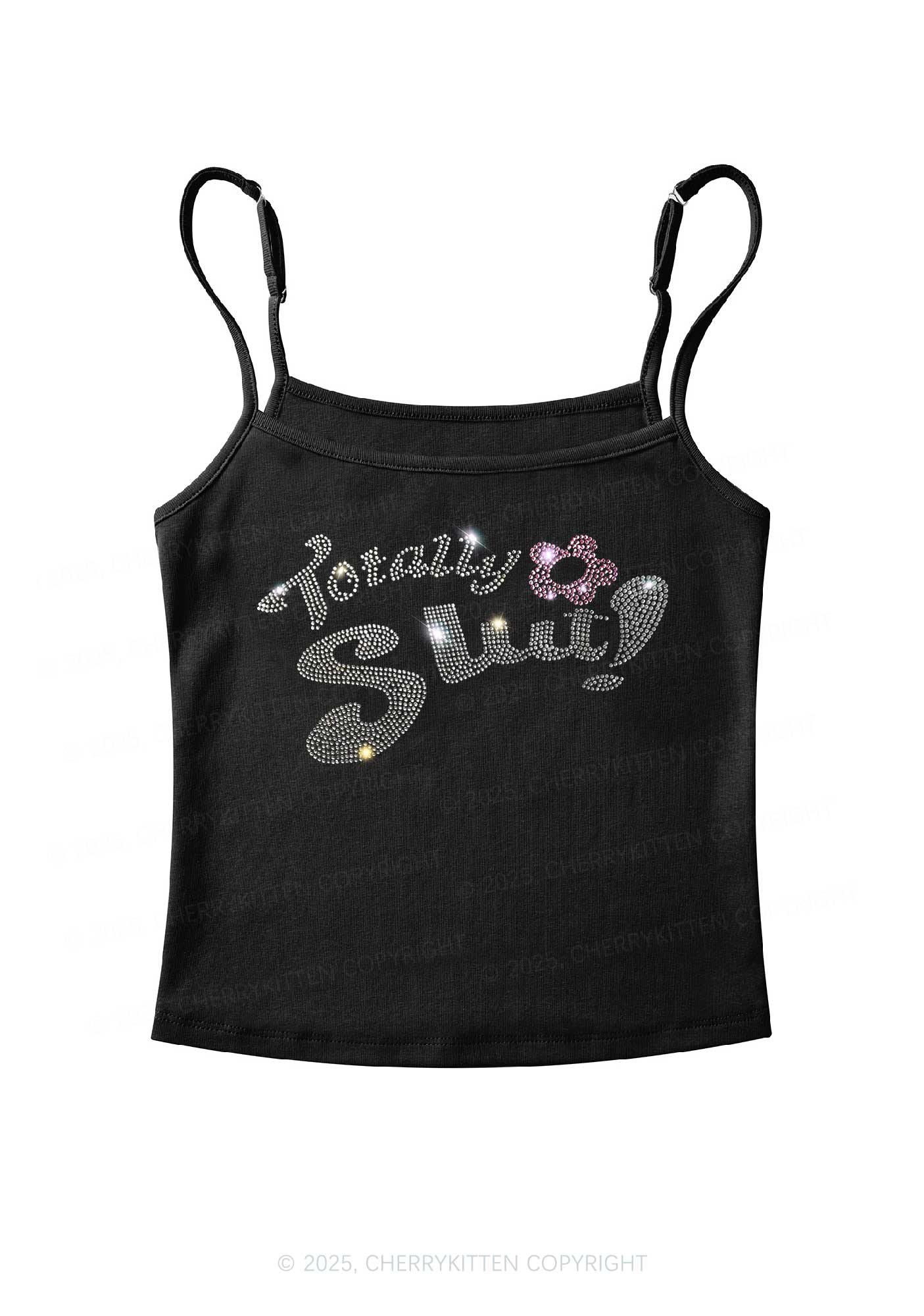 Rhinestone Totally Slxt Y2K Spaghetti Strap Cami Cherrykitten - Image 3
