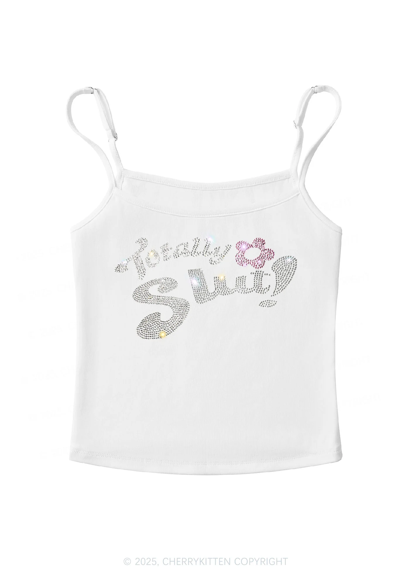 Rhinestone Totally Slxt Y2K Spaghetti Strap Cami Cherrykitten - Image 4