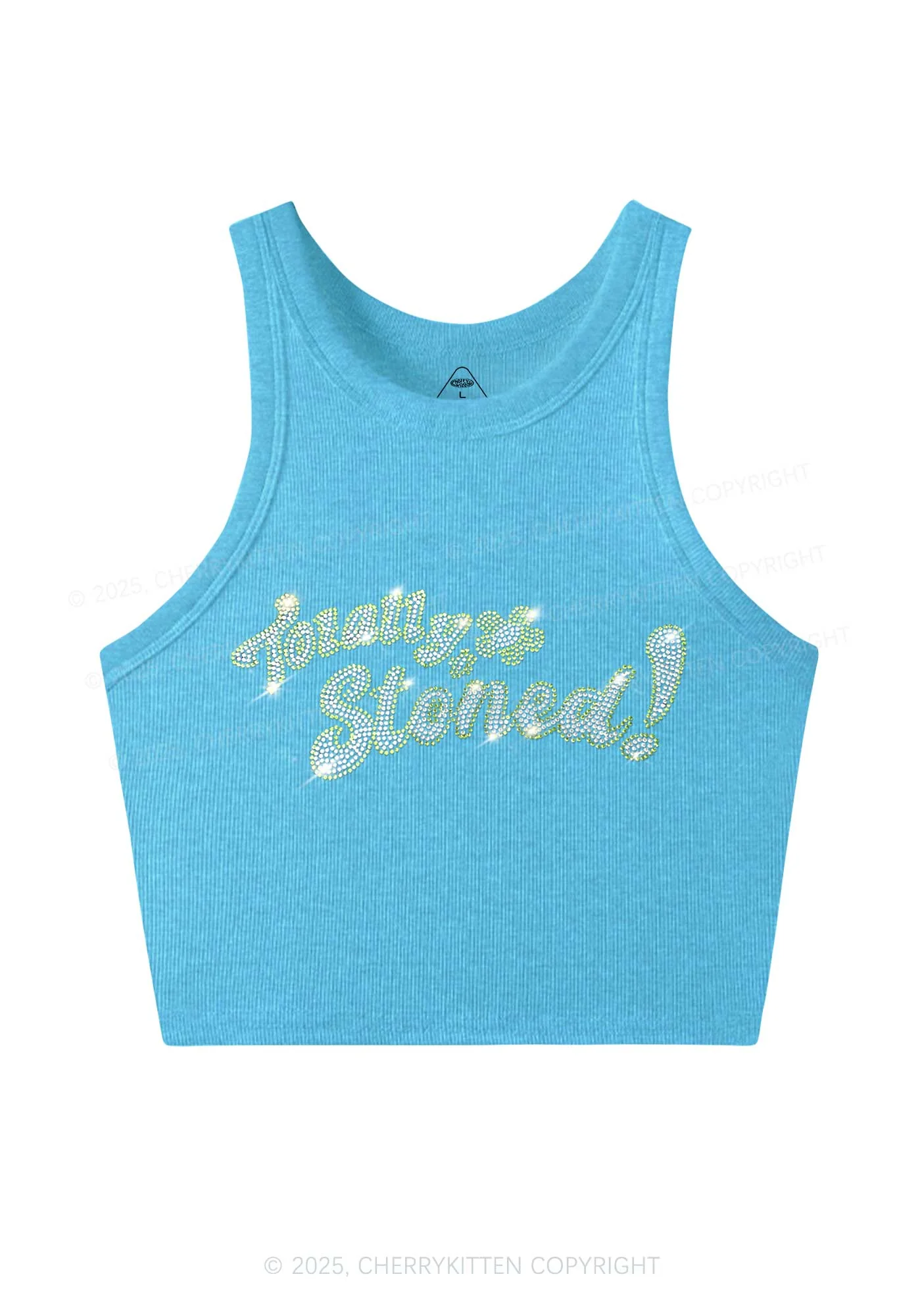 Rhinestone Totally Stoned Y2K Crop Tank Top Cherrykitten - Image 3