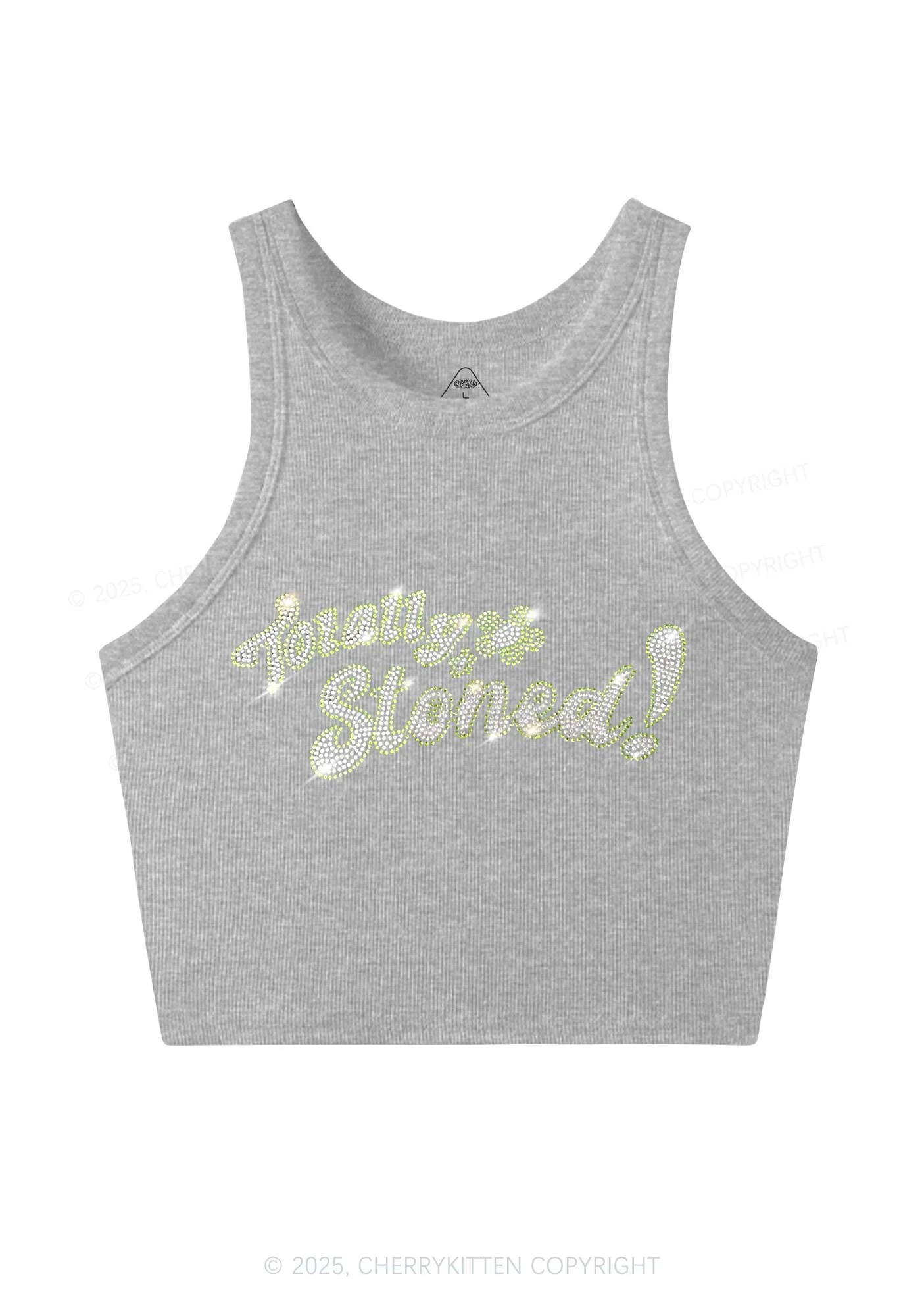 Rhinestone Totally Stoned Y2K Crop Tank Top Cherrykitten - Image 4