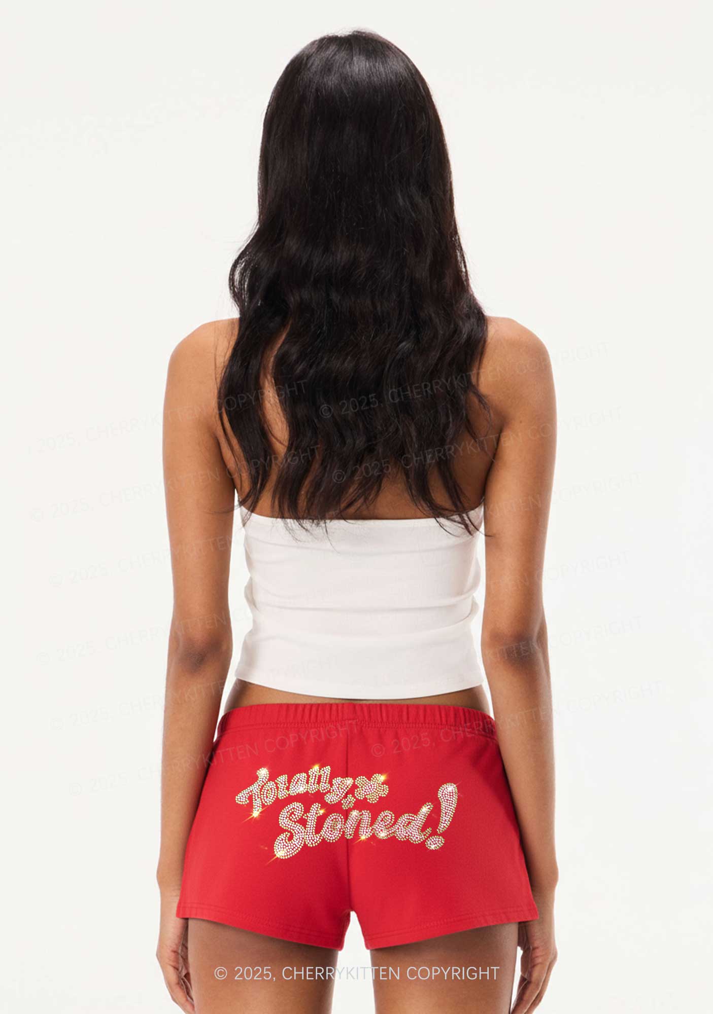 Rhinestone Totally Stoned Y2K Drawstring Mini Shorts Cherrykitten - Image 2