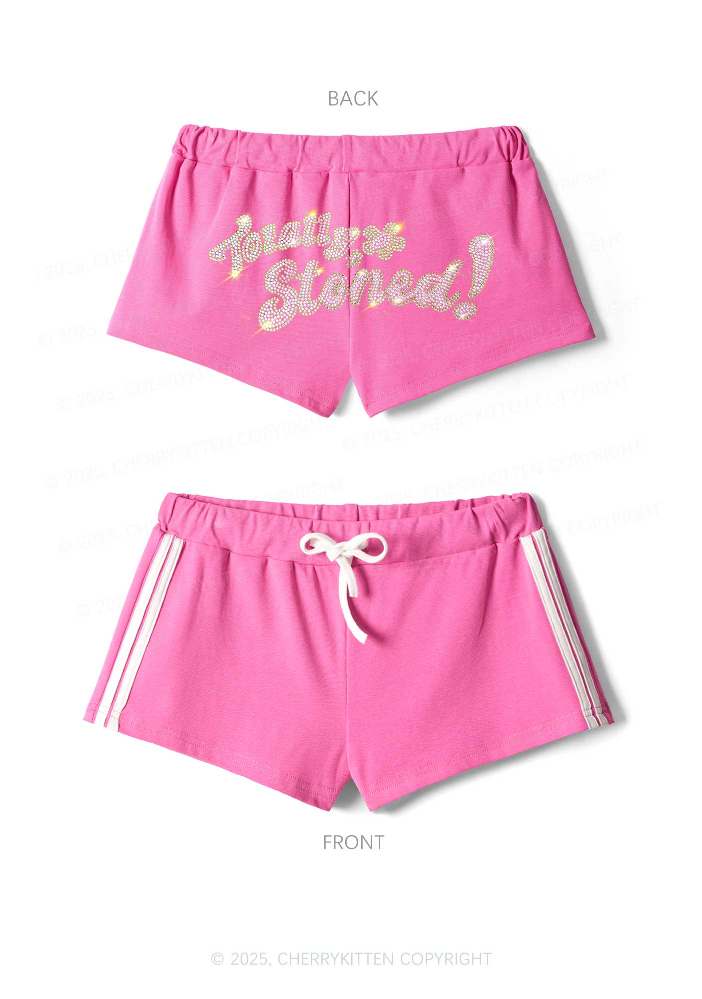 Rhinestone Totally Stoned Y2K Drawstring Mini Shorts Cherrykitten - Image 3