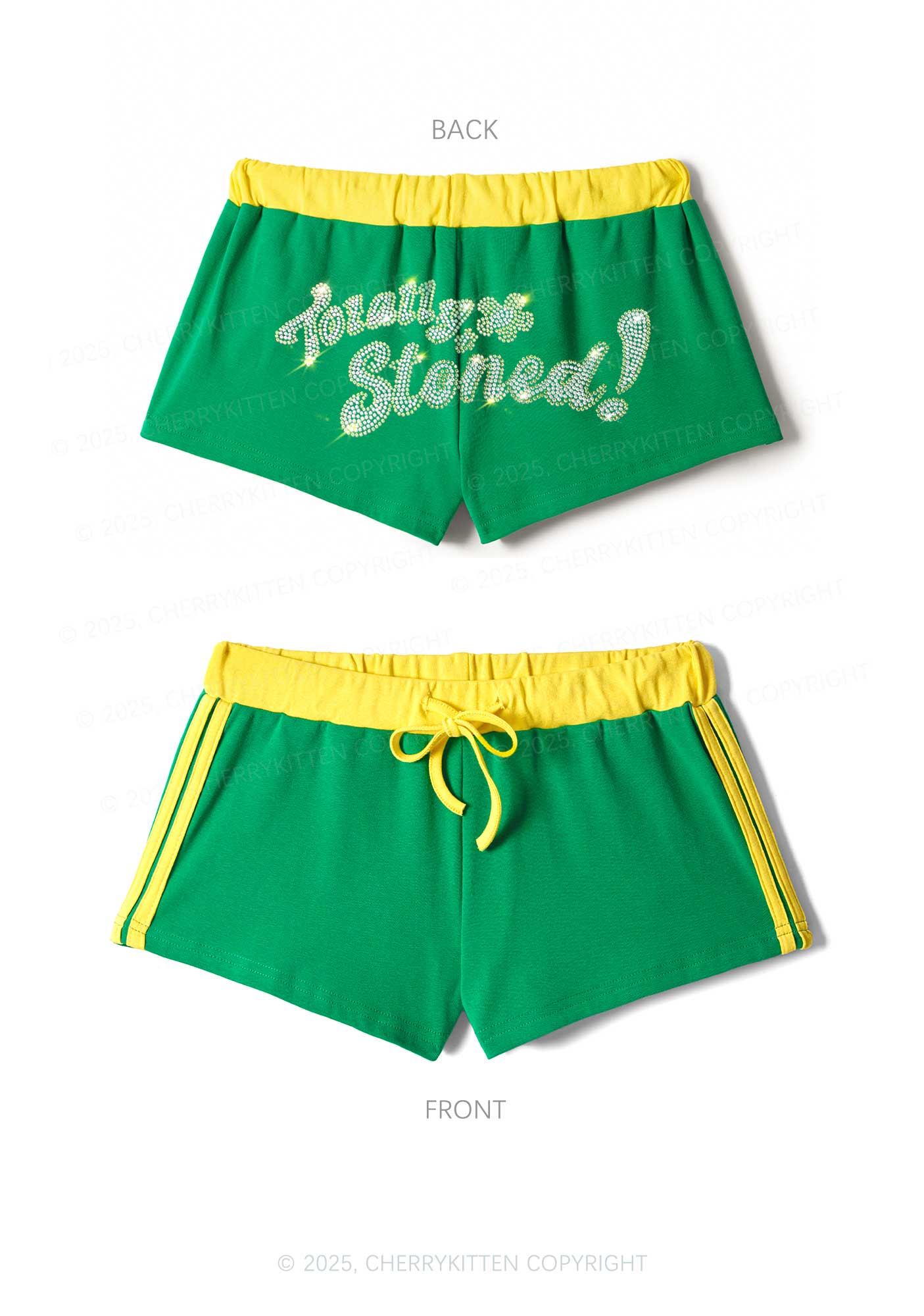 Rhinestone Totally Stoned Y2K Drawstring Mini Shorts Cherrykitten - Image 5