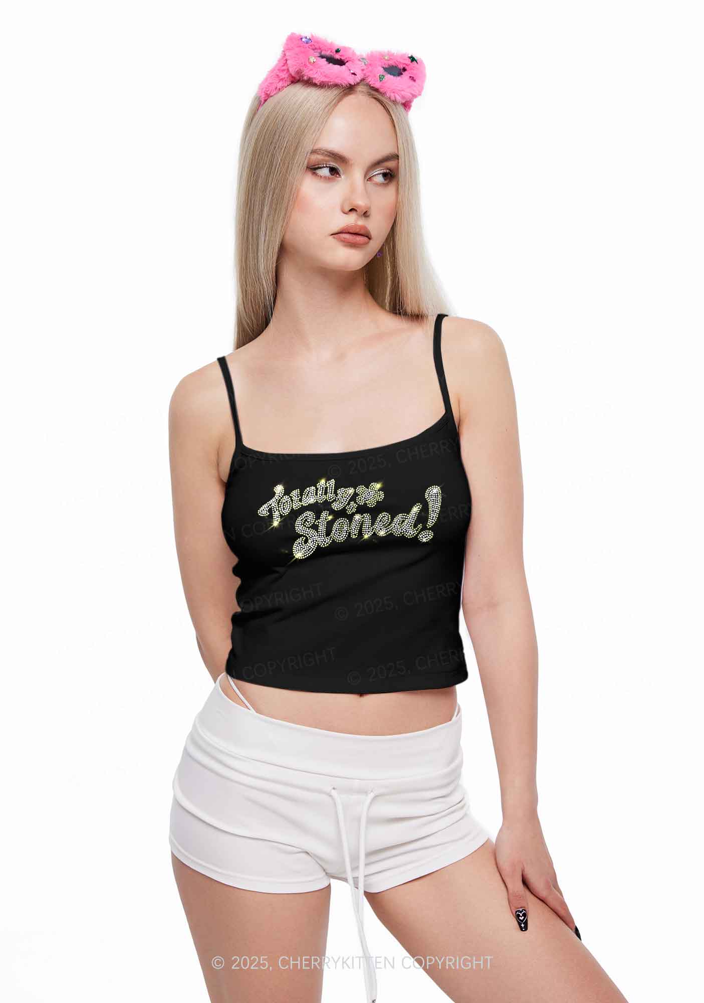 Rhinestone Totally Stoned Y2K Spaghetti Strap Cami Cherrykitten - Image 2