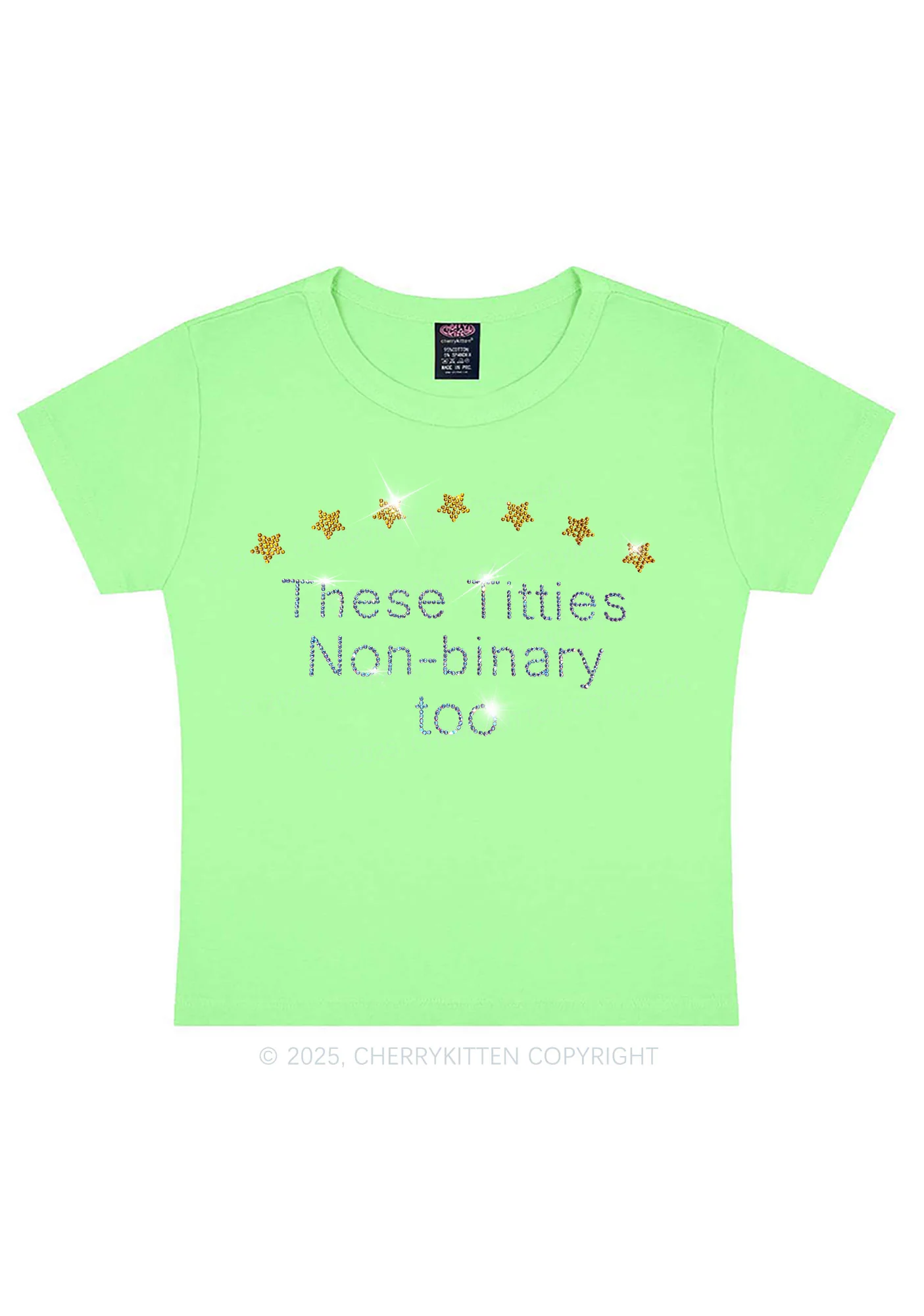 Rhinestone Txtties Nonbinary Too Y2K Baby Tee Cherrykitten - Image 10