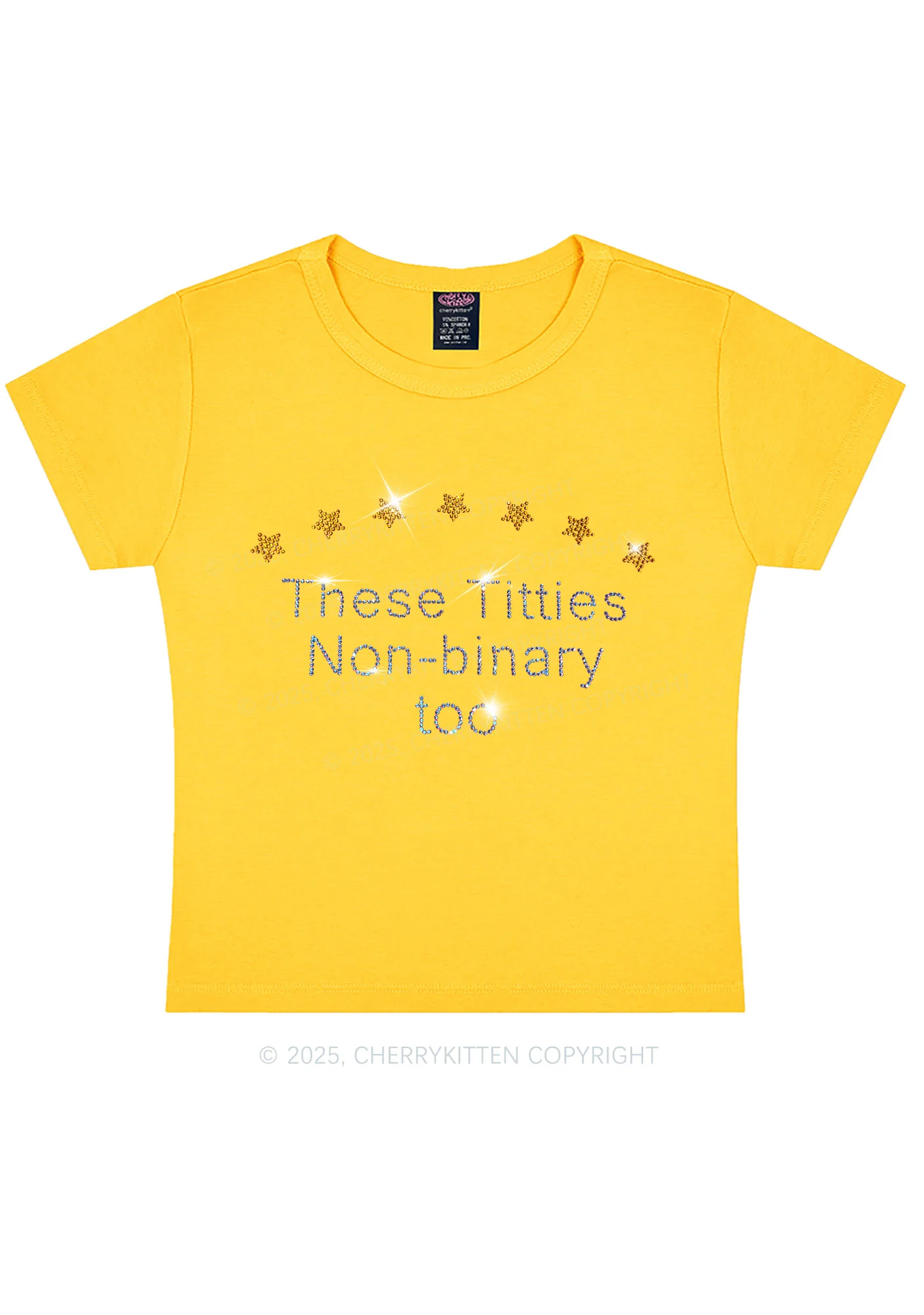 Rhinestone Txtties Nonbinary Too Y2K Baby Tee Cherrykitten - Image 4