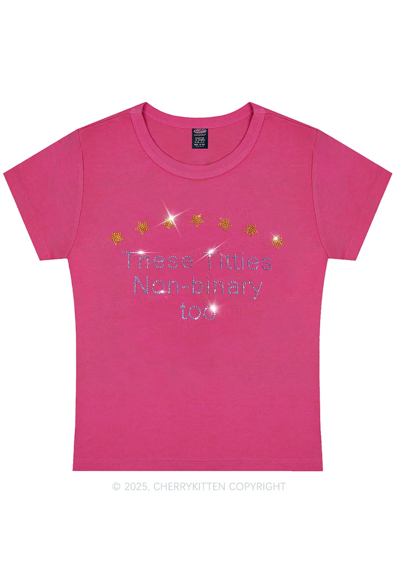 Rhinestone Txtties Nonbinary Too Y2K Baby Tee Cherrykitten - Image 6